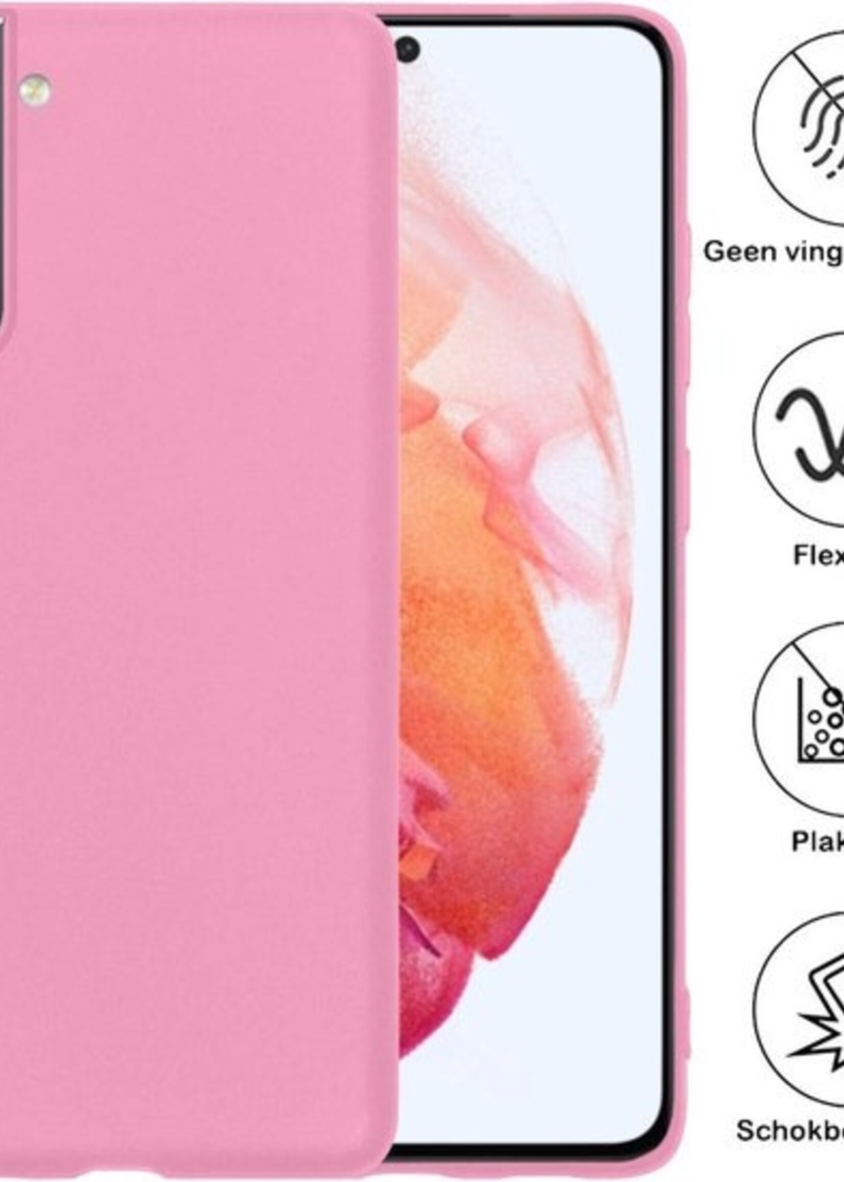 BTH Hoesje Geschikt voor Samsung S21 Hoesje Siliconen Case Hoes Met Screenprotector - Hoes Geschikt voor Samsung Galaxy S21 Hoes Cover Case - Lichtroze