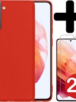 BTH BTH Samsung Galaxy S21 hoesje siliconen rood met 2x screenprotector