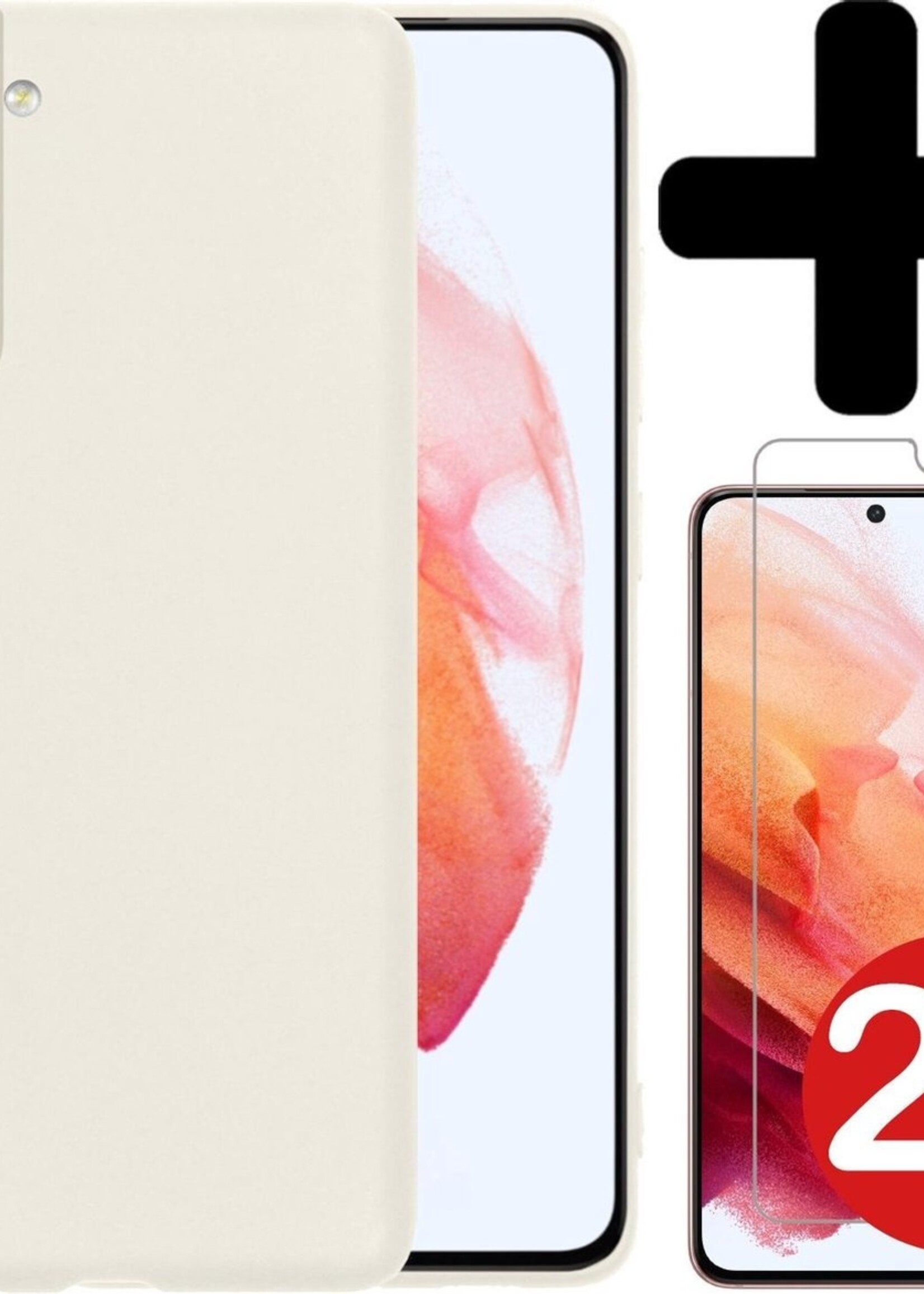 BTH Hoesje Geschikt voor Samsung S21 Hoesje Siliconen Case Hoes Met 2x Screenprotector - Hoes Geschikt voor Samsung Galaxy S21 Hoes Cover Case - Wit