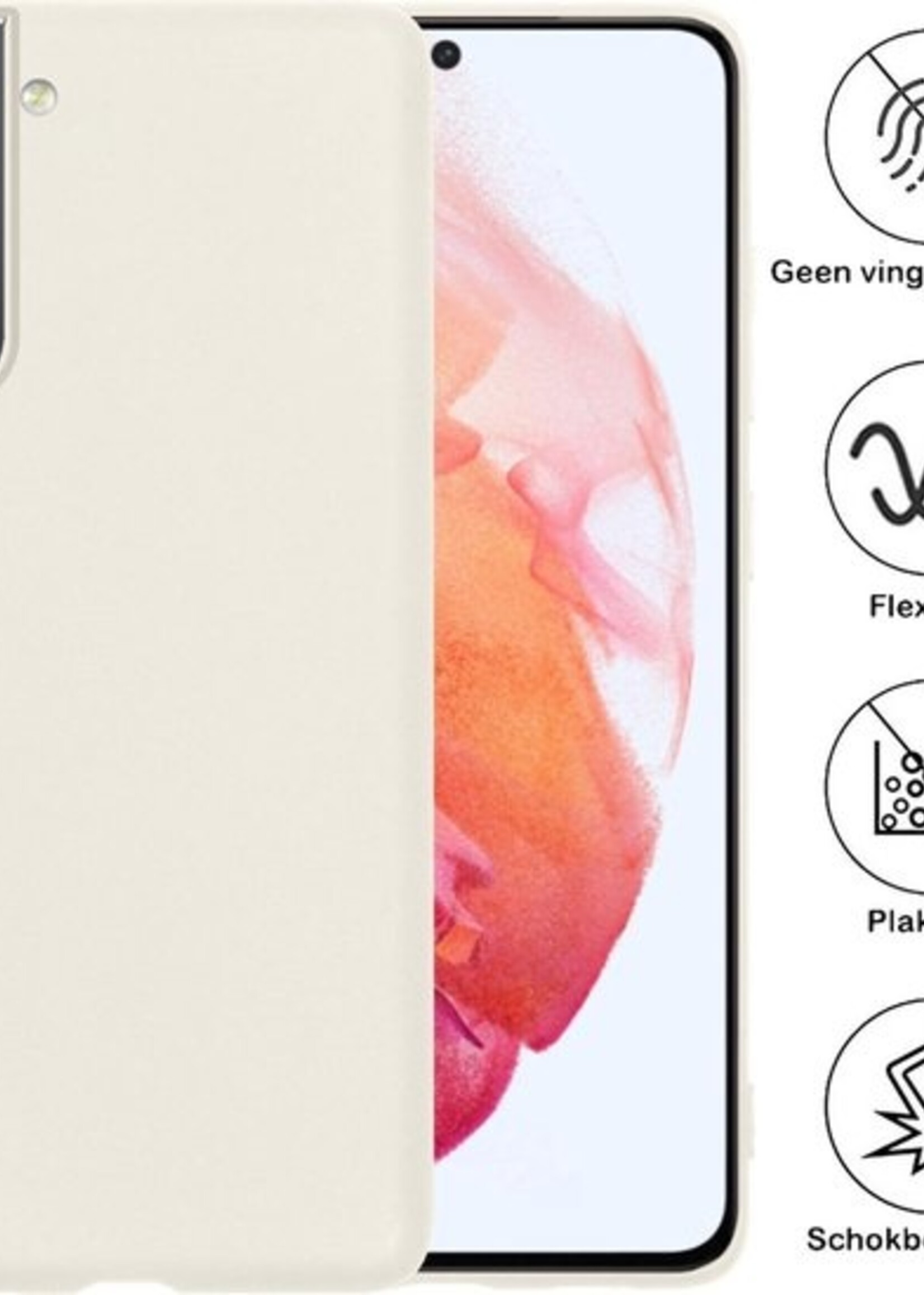 BTH Hoesje Geschikt voor Samsung S21 Hoesje Siliconen Case Hoes Met 2x Screenprotector - Hoes Geschikt voor Samsung Galaxy S21 Hoes Cover Case - Wit