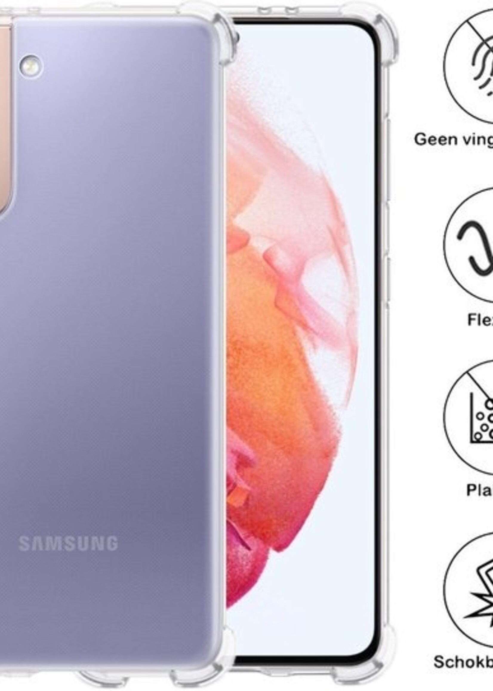 BTH Hoesje Geschikt voor Samsung S21 Plus Hoesje Siliconen Shock Proof Case Hoes Met Screenprotector - Hoes Geschikt voor Samsung Galaxy S21 Plus Hoes Cover Case Shockproof - Transparant