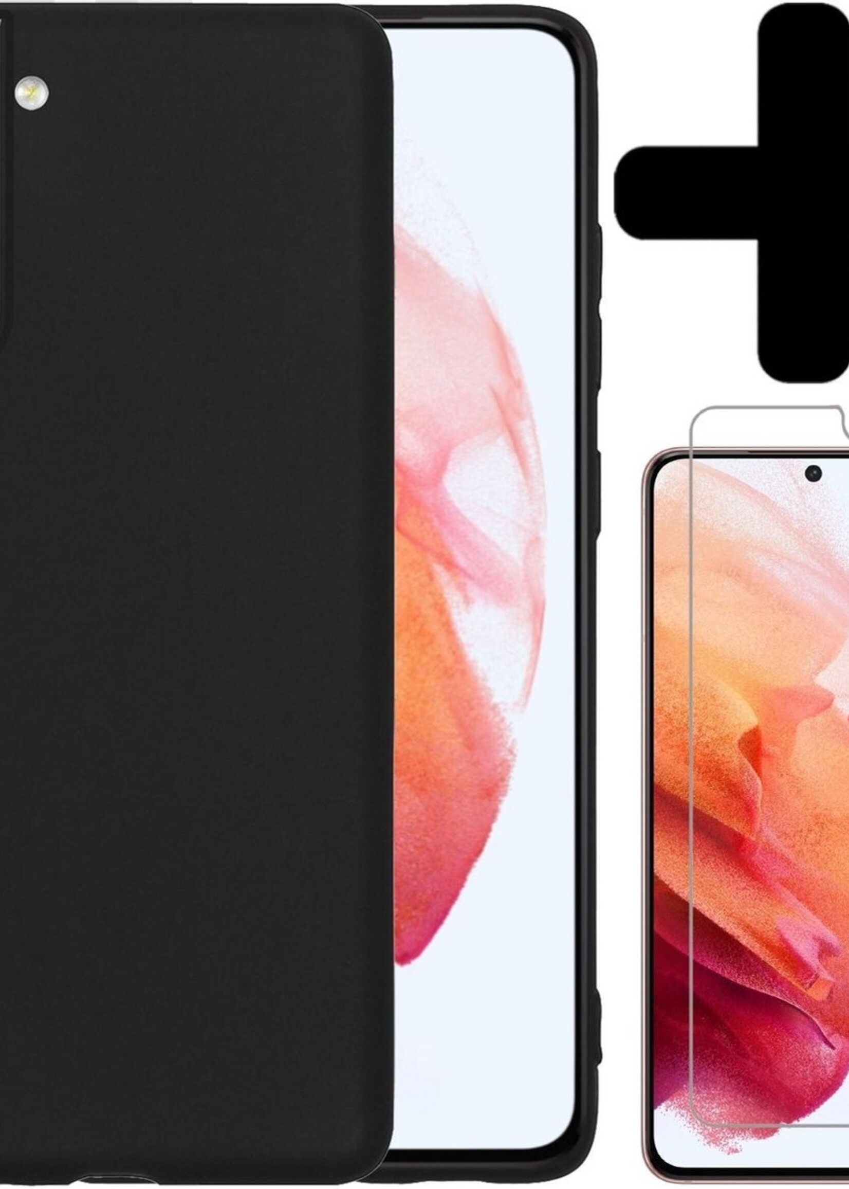 BTH Hoesje Geschikt voor Samsung S21 Plus Hoesje Siliconen Case Hoes Met Screenprotector - Hoes Geschikt voor Samsung Galaxy S21 Plus Hoes Cover Case - Zwart