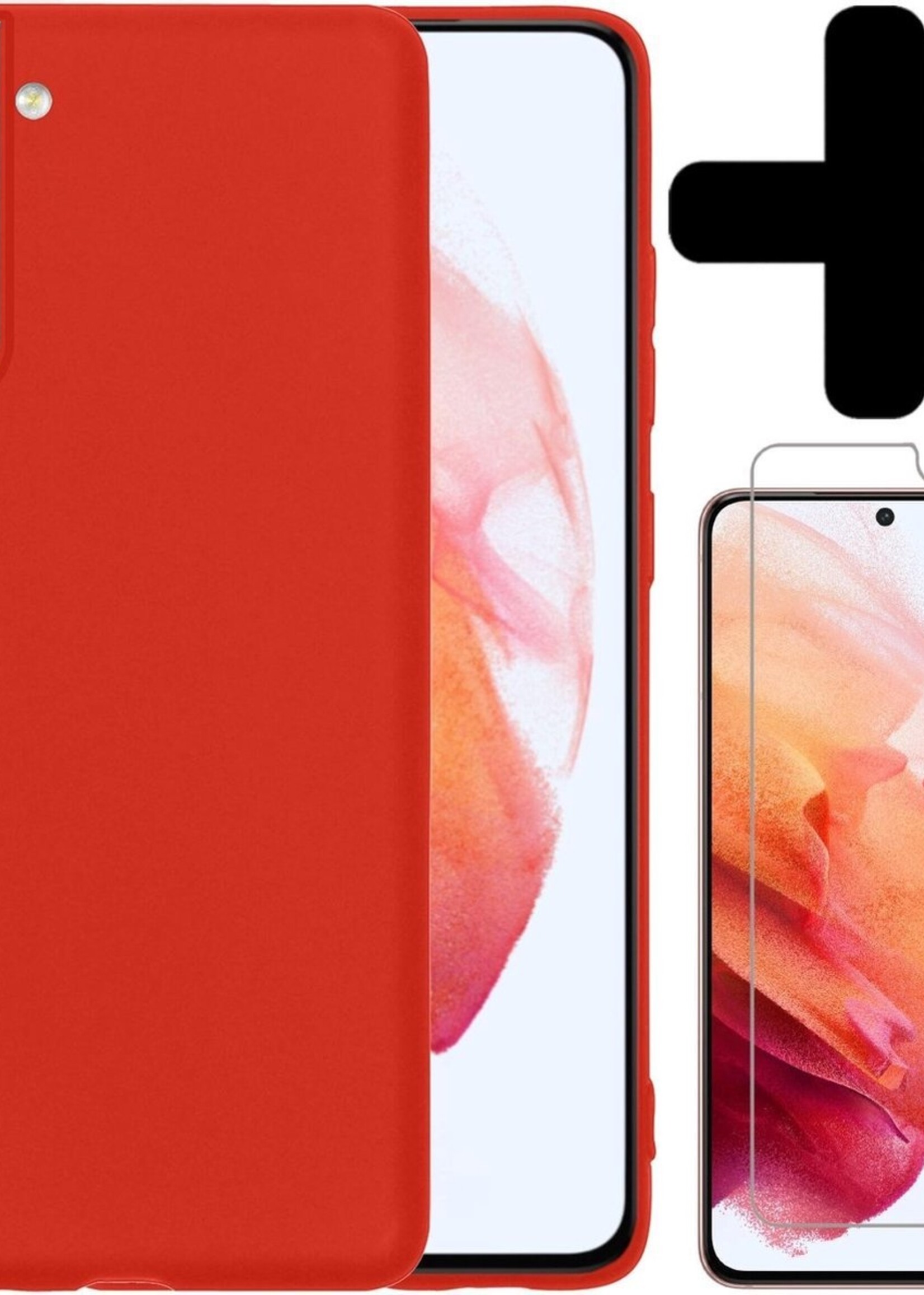BTH Hoesje Geschikt voor Samsung S21 Plus Hoesje Siliconen Case Hoes Met Screenprotector - Hoes Geschikt voor Samsung Galaxy S21 Plus Hoes Cover Case - Rood