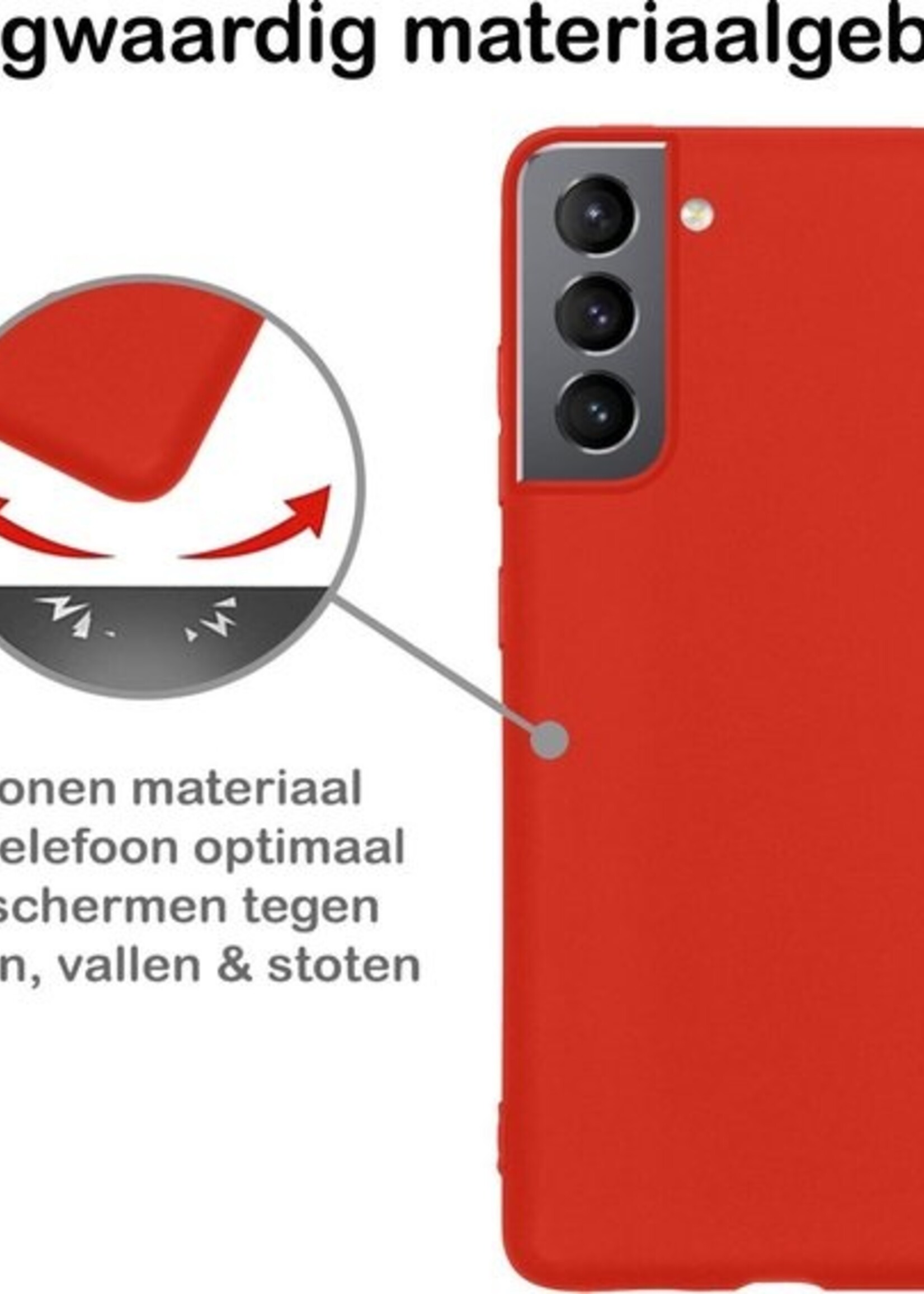 BTH Hoesje Geschikt voor Samsung S21 Plus Hoesje Siliconen Case Hoes Met Screenprotector - Hoes Geschikt voor Samsung Galaxy S21 Plus Hoes Cover Case - Rood