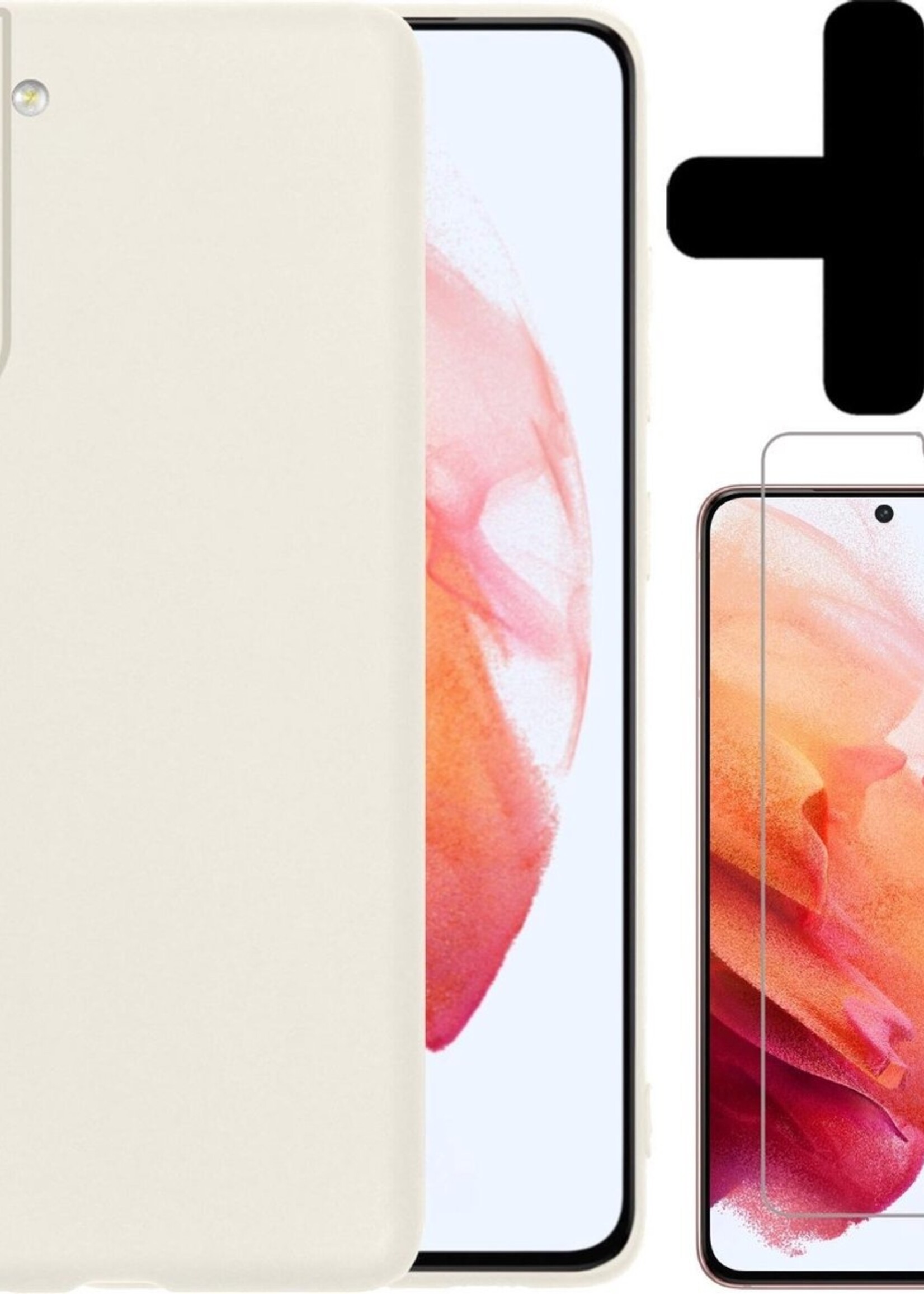 BTH Hoesje Geschikt voor Samsung S21 Plus Hoesje Siliconen Case Hoes Met Screenprotector - Hoes Geschikt voor Samsung Galaxy S21 Plus Hoes Cover Case - Wit