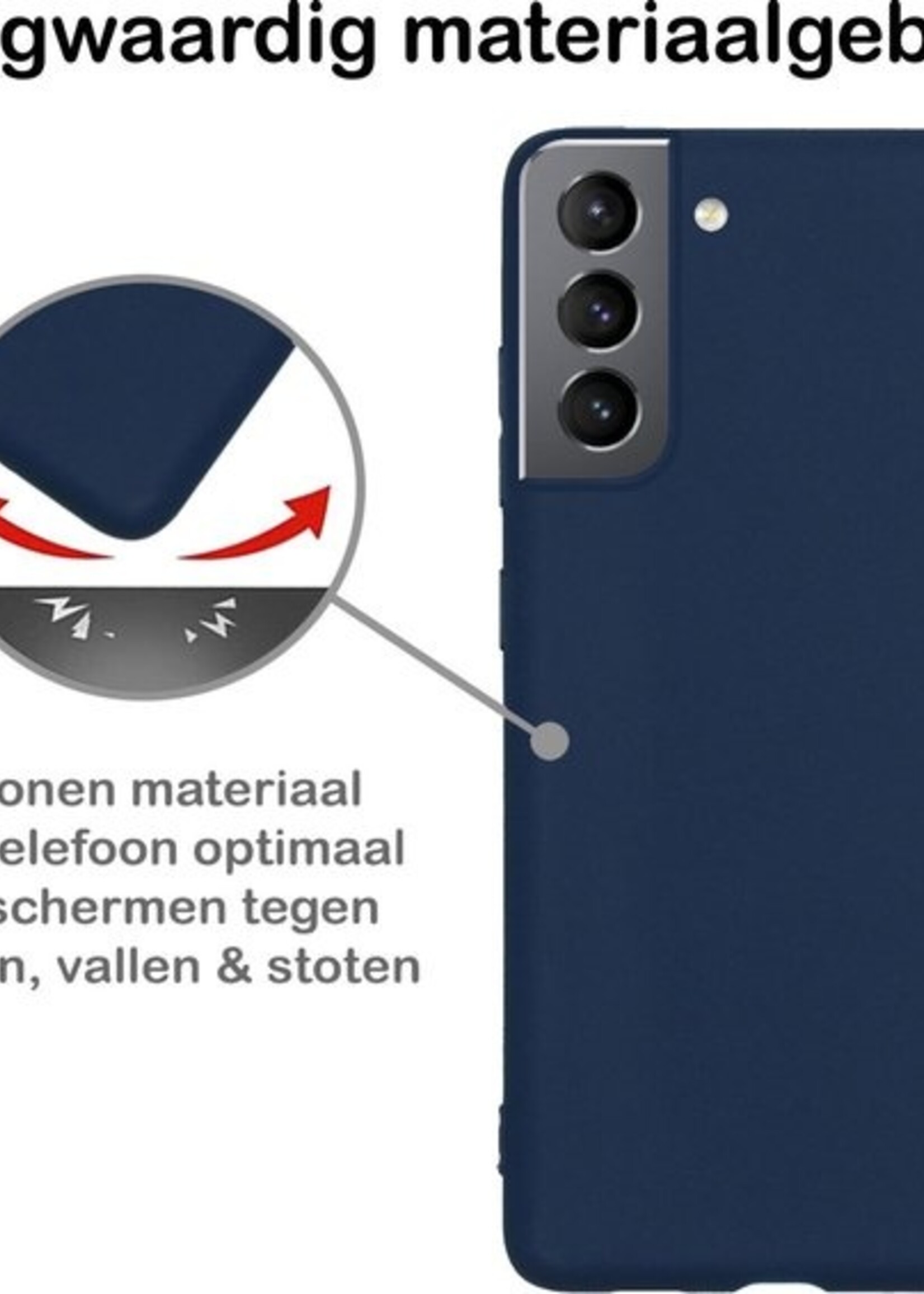 BTH Hoesje Geschikt voor Samsung S21 Plus Hoesje Siliconen Case Hoes Met Screenprotector - Hoes Geschikt voor Samsung Galaxy S21 Plus Hoes Cover Case - Donkerblauw