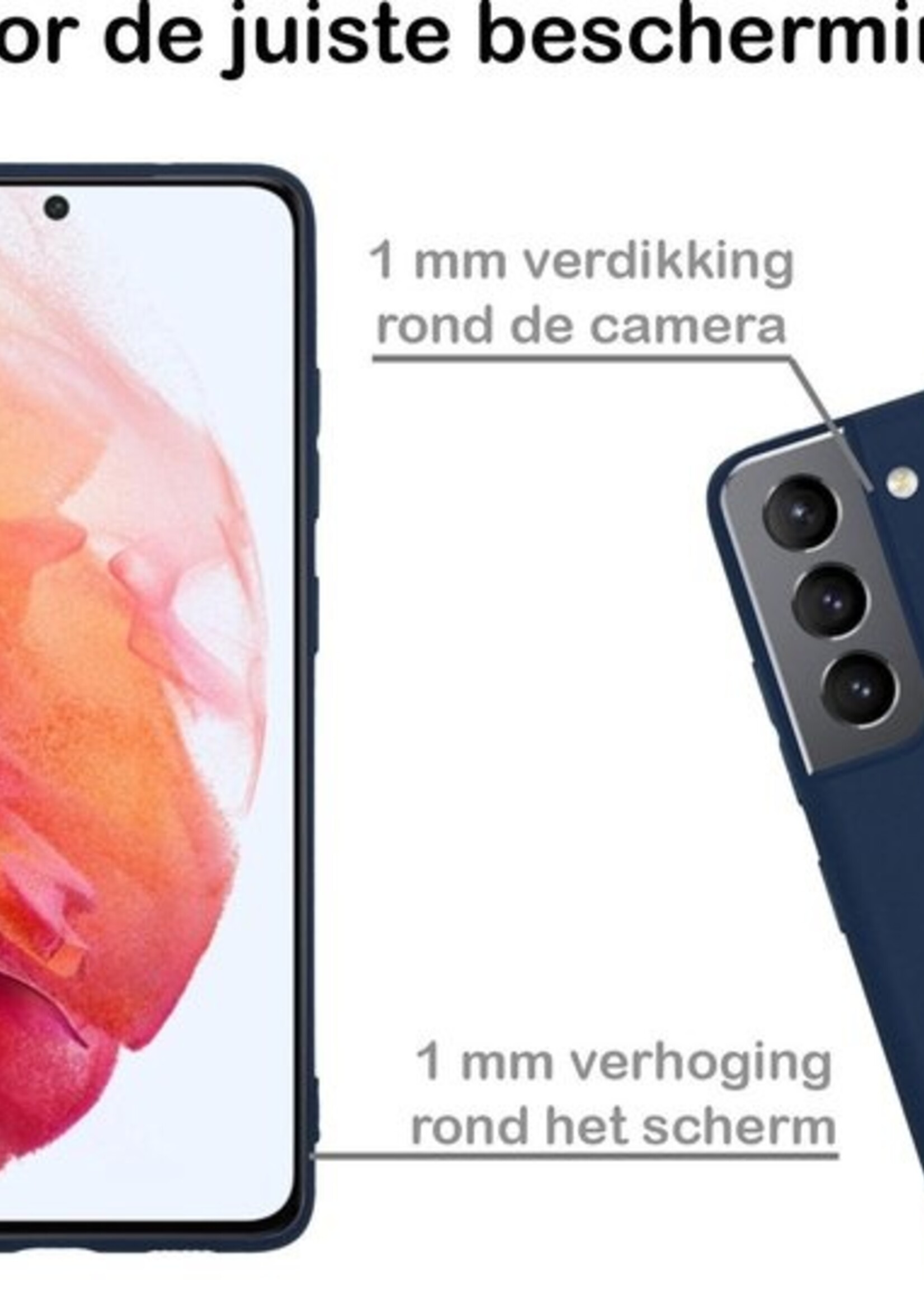 BTH Hoesje Geschikt voor Samsung S21 Plus Hoesje Siliconen Case Hoes Met Screenprotector - Hoes Geschikt voor Samsung Galaxy S21 Plus Hoes Cover Case - Donkerblauw