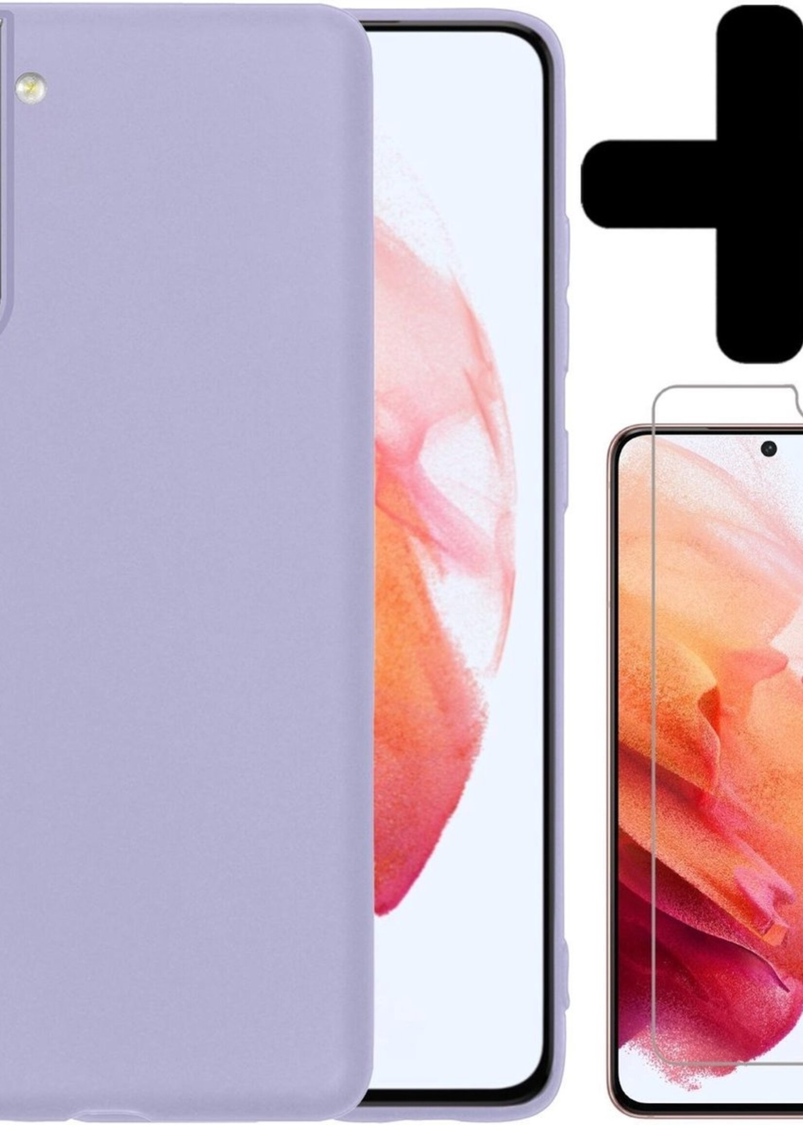 BTH Hoesje Geschikt voor Samsung S21 Plus Hoesje Siliconen Case Hoes Met Screenprotector - Hoes Geschikt voor Samsung Galaxy S21 Plus Hoes Cover Case - Lila