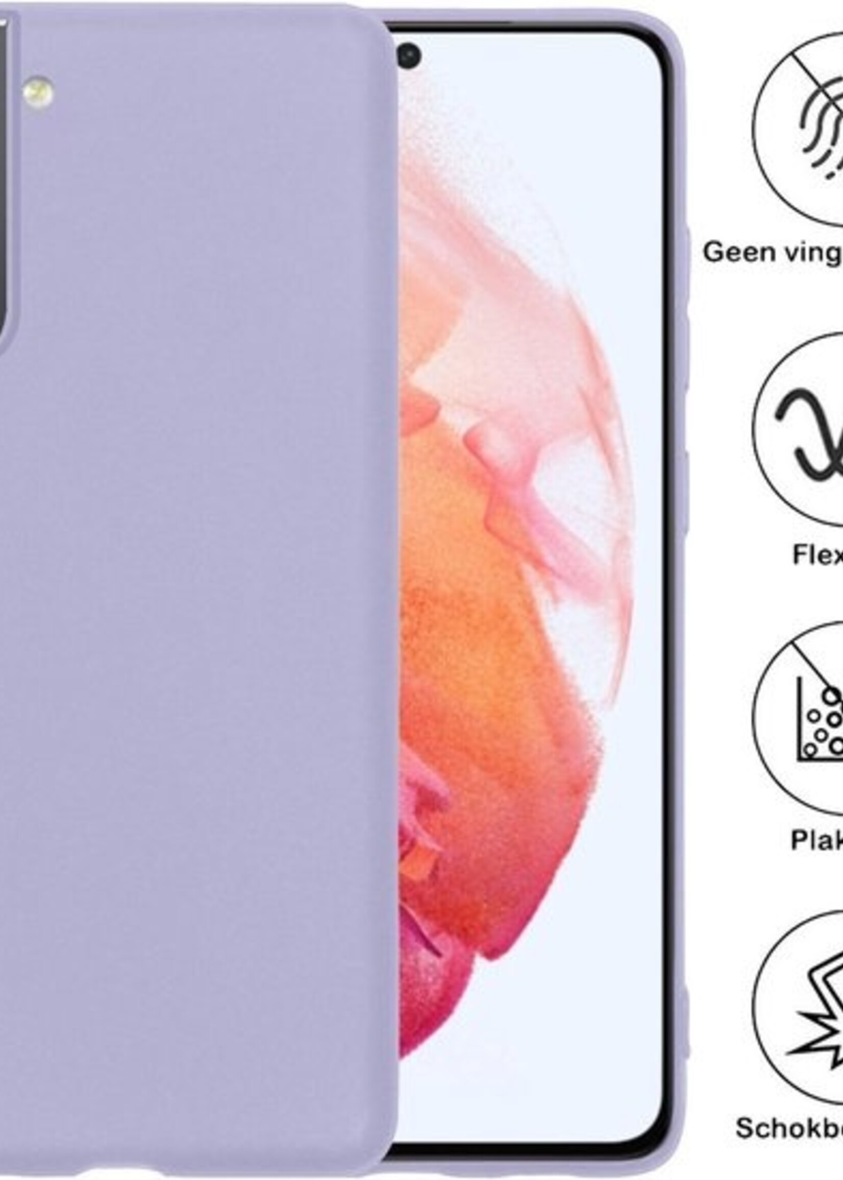 BTH Hoesje Geschikt voor Samsung S21 Plus Hoesje Siliconen Case Hoes Met Screenprotector - Hoes Geschikt voor Samsung Galaxy S21 Plus Hoes Cover Case - Lila