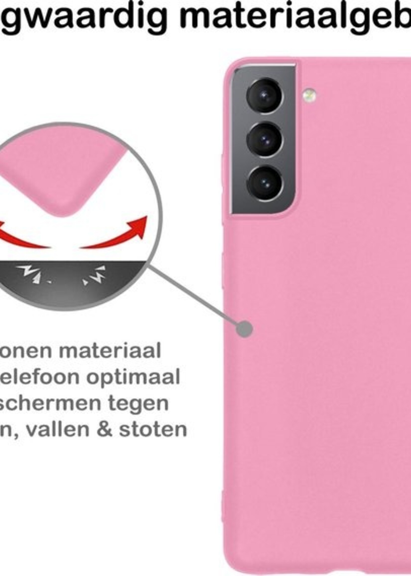 BTH Hoesje Geschikt voor Samsung S21 Plus Hoesje Siliconen Case Hoes Met Screenprotector - Hoes Geschikt voor Samsung Galaxy S21 Plus Hoes Cover Case - Lichtroze