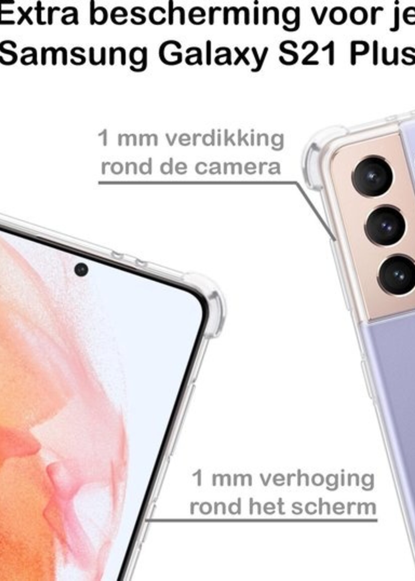 BTH Hoesje Geschikt voor Samsung S21 Plus Hoesje Siliconen Shock Proof Case Hoes Met 2x Screenprotector - Hoes Geschikt voor Samsung Galaxy S21 Plus Hoes Cover Case Shockproof - Transparant
