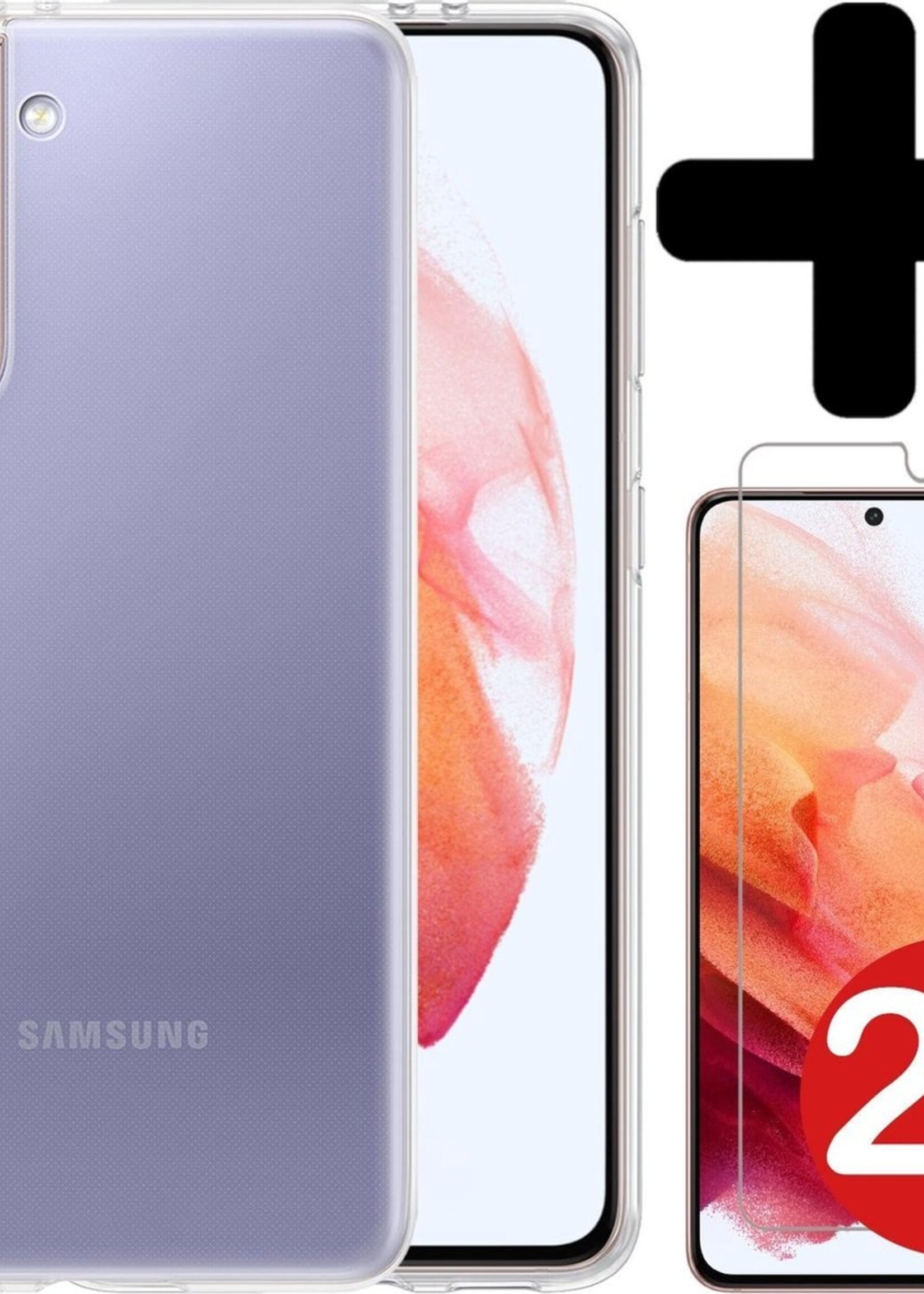 BTH Hoesje Geschikt voor Samsung S21 Plus Hoesje Siliconen Case Hoes Met 2x Screenprotector - Hoes Geschikt voor Samsung Galaxy S21 Plus Hoes Cover Case - Transparant