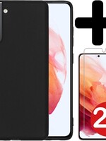BTH BTH Samsung Galaxy S21 Plus hoesje siliconen zwart met 2x screenprotector