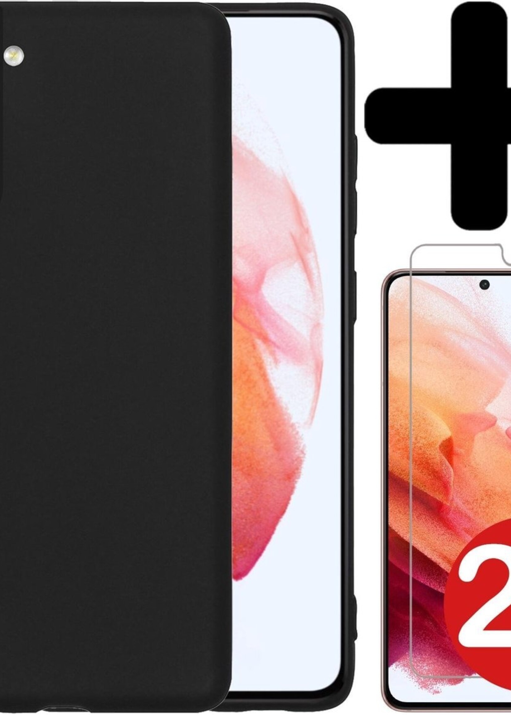BTH Hoesje Geschikt voor Samsung S21 Plus Hoesje Siliconen Case Hoes Met 2x Screenprotector - Hoes Geschikt voor Samsung Galaxy S21 Plus Hoes Cover Case - Zwart