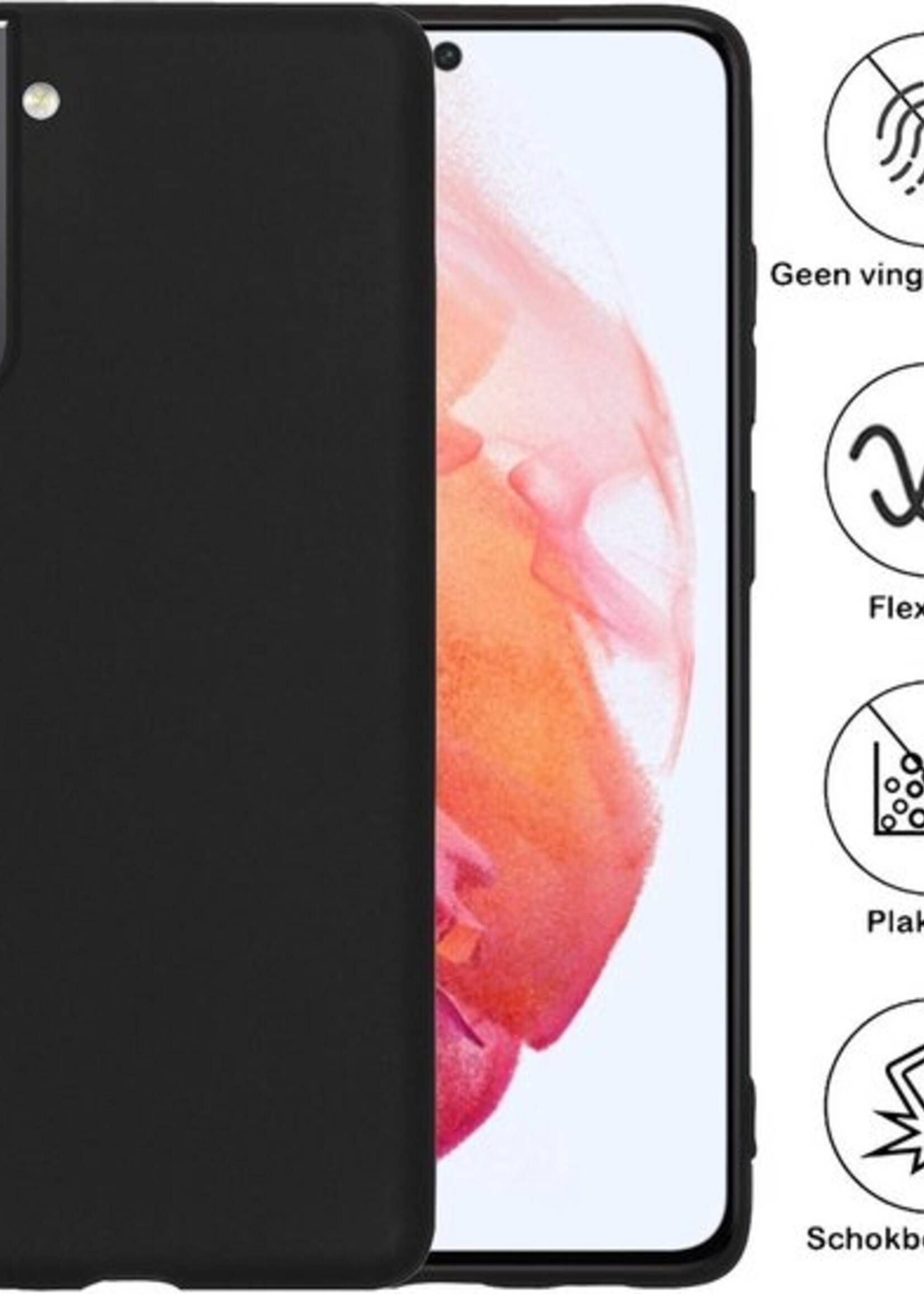 BTH Hoesje Geschikt voor Samsung S21 Plus Hoesje Siliconen Case Hoes Met 2x Screenprotector - Hoes Geschikt voor Samsung Galaxy S21 Plus Hoes Cover Case - Zwart