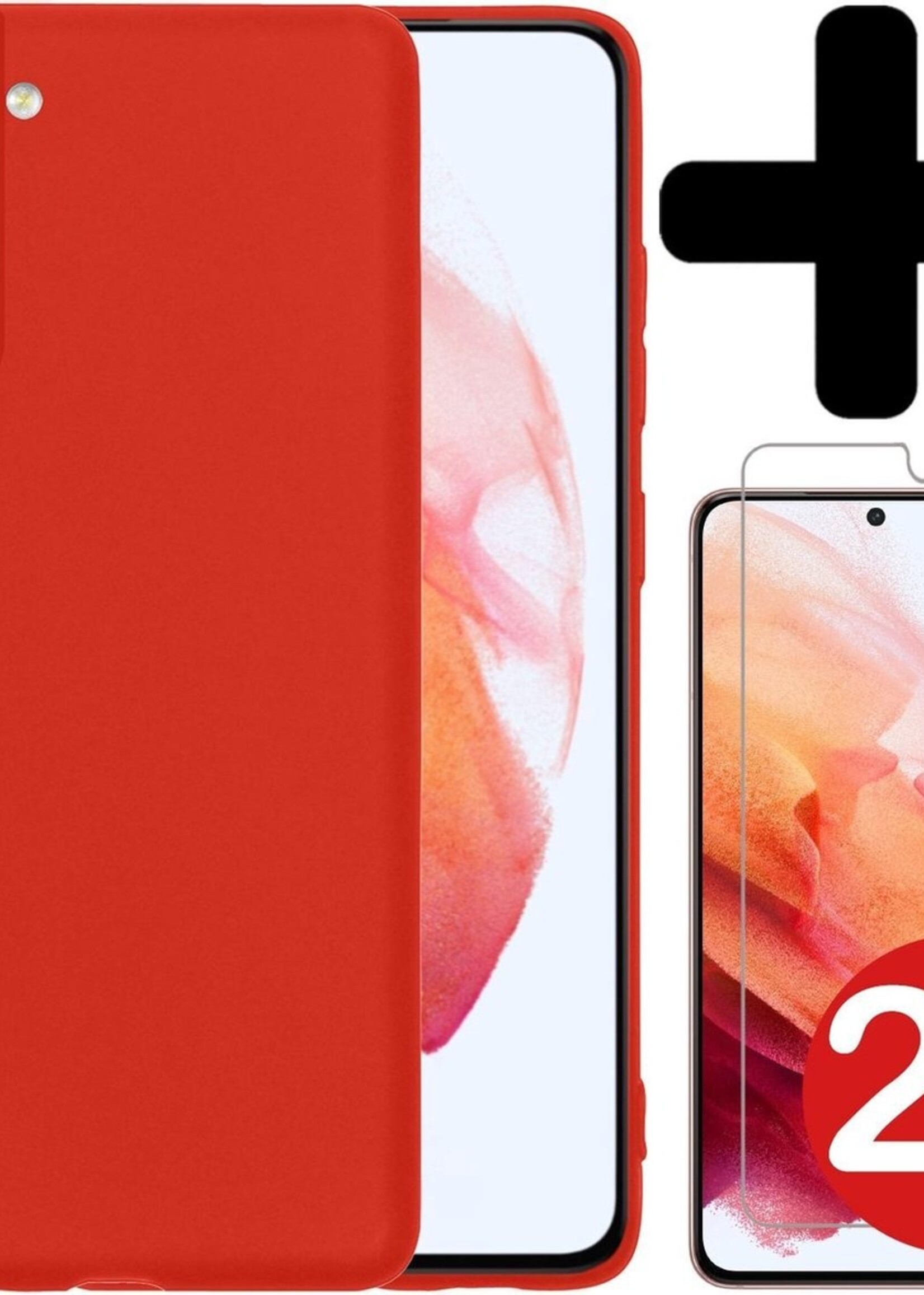 BTH Hoesje Geschikt voor Samsung S21 Plus Hoesje Siliconen Case Hoes Met 2x Screenprotector - Hoes Geschikt voor Samsung Galaxy S21 Plus Hoes Cover Case - Rood
