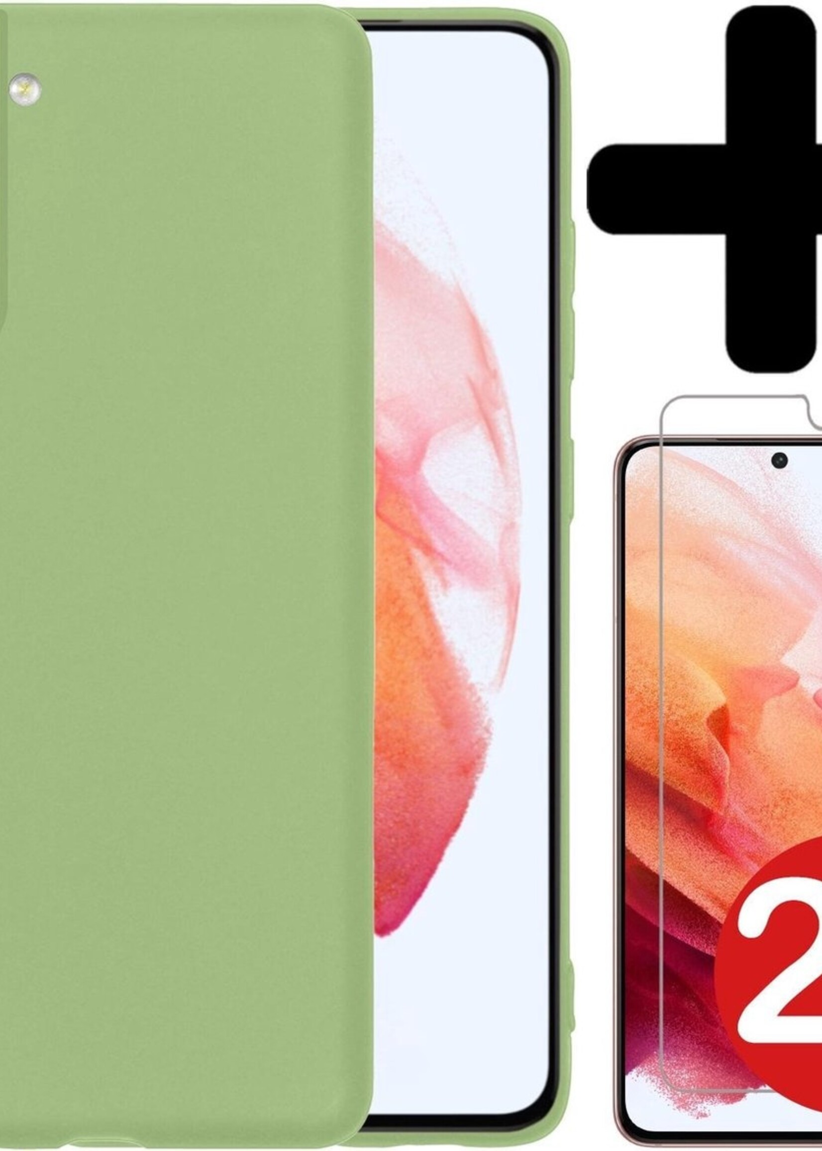 BTH Hoesje Geschikt voor Samsung S21 Plus Hoesje Siliconen Case Hoes Met 2x Screenprotector - Hoes Geschikt voor Samsung Galaxy S21 Plus Hoes Cover Case - Groen