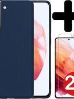 BTH BTH Samsung Galaxy S21 Plus hoesje siliconen donkerblauw met 2x screenprotector