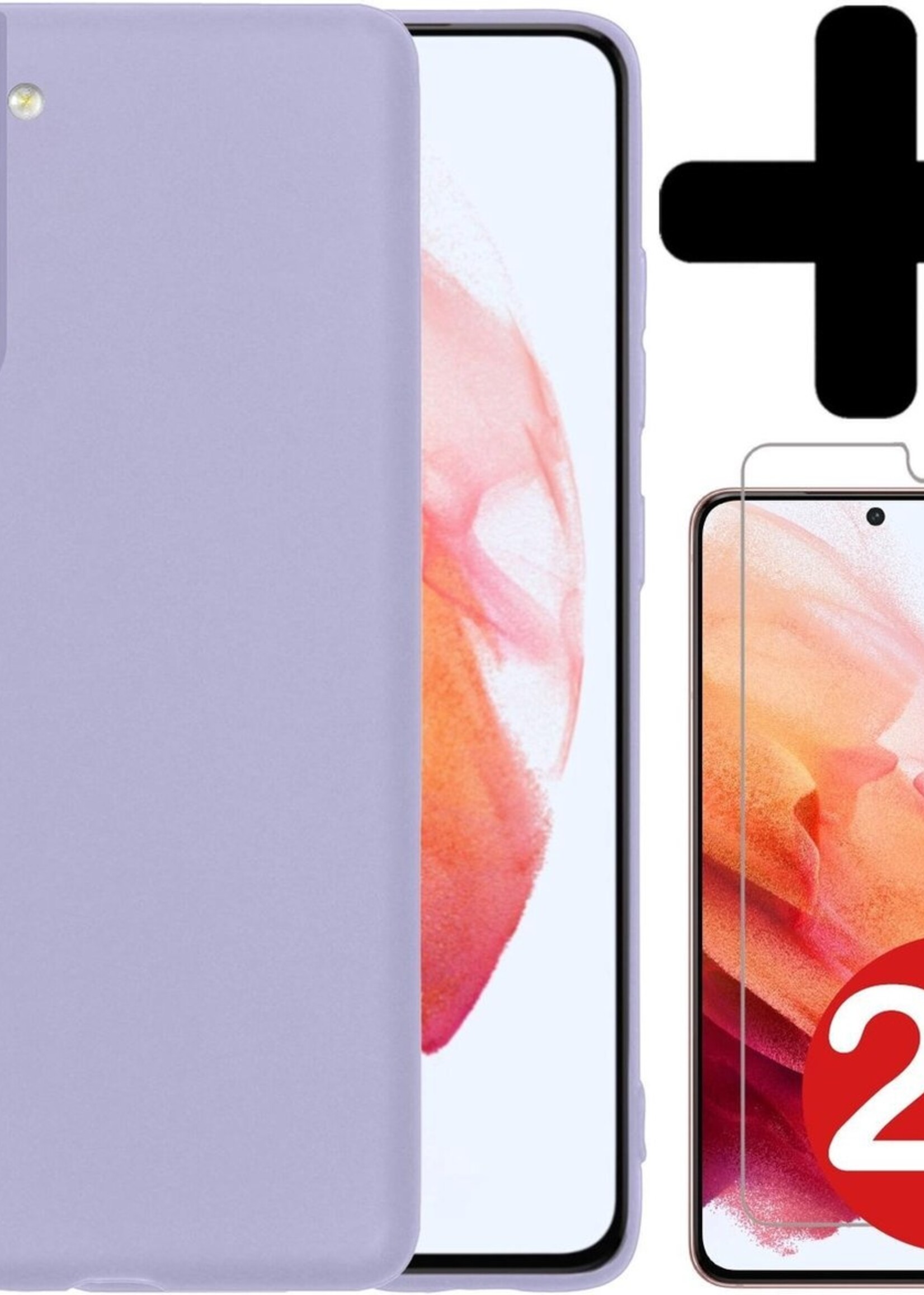BTH Hoesje Geschikt voor Samsung S21 Plus Hoesje Siliconen Case Hoes Met 2x Screenprotector - Hoes Geschikt voor Samsung Galaxy S21 Plus Hoes Cover Case - Lila