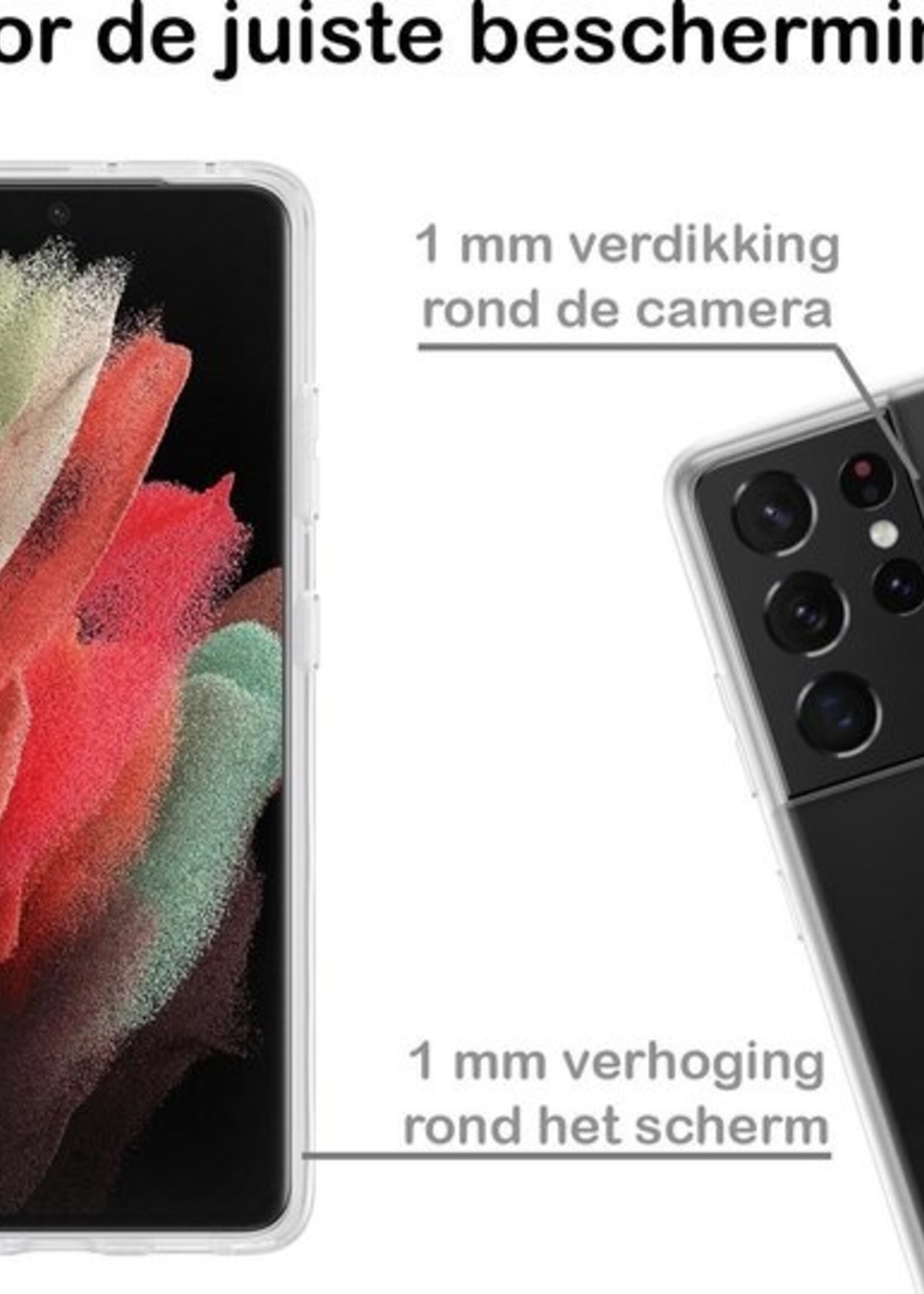BTH Hoesje Geschikt voor Samsung S21 Ultra Hoesje Siliconen Case Hoes Met Screenprotector - Hoes Geschikt voor Samsung Galaxy S21 Ultra Hoes Cover Case - Transparant