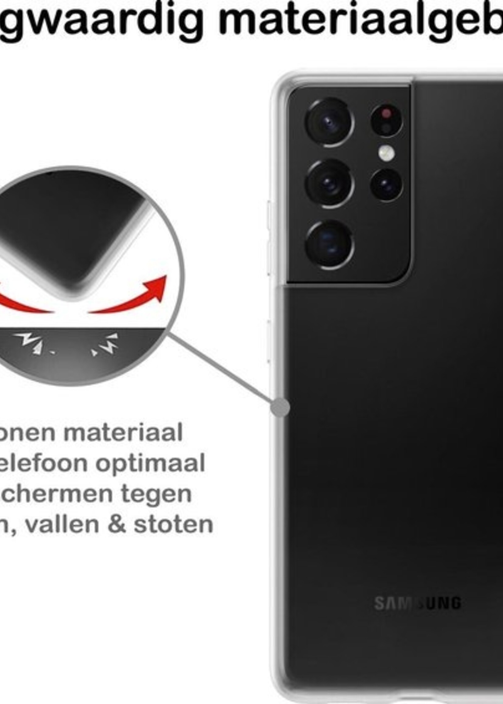BTH Hoesje Geschikt voor Samsung S21 Ultra Hoesje Siliconen Case Hoes Met Screenprotector - Hoes Geschikt voor Samsung Galaxy S21 Ultra Hoes Cover Case - Transparant
