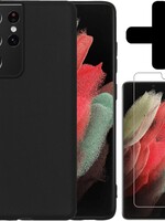 BTH BTH Samsung Galaxy S21 Ultra hoesje siliconen zwart met screenprotector