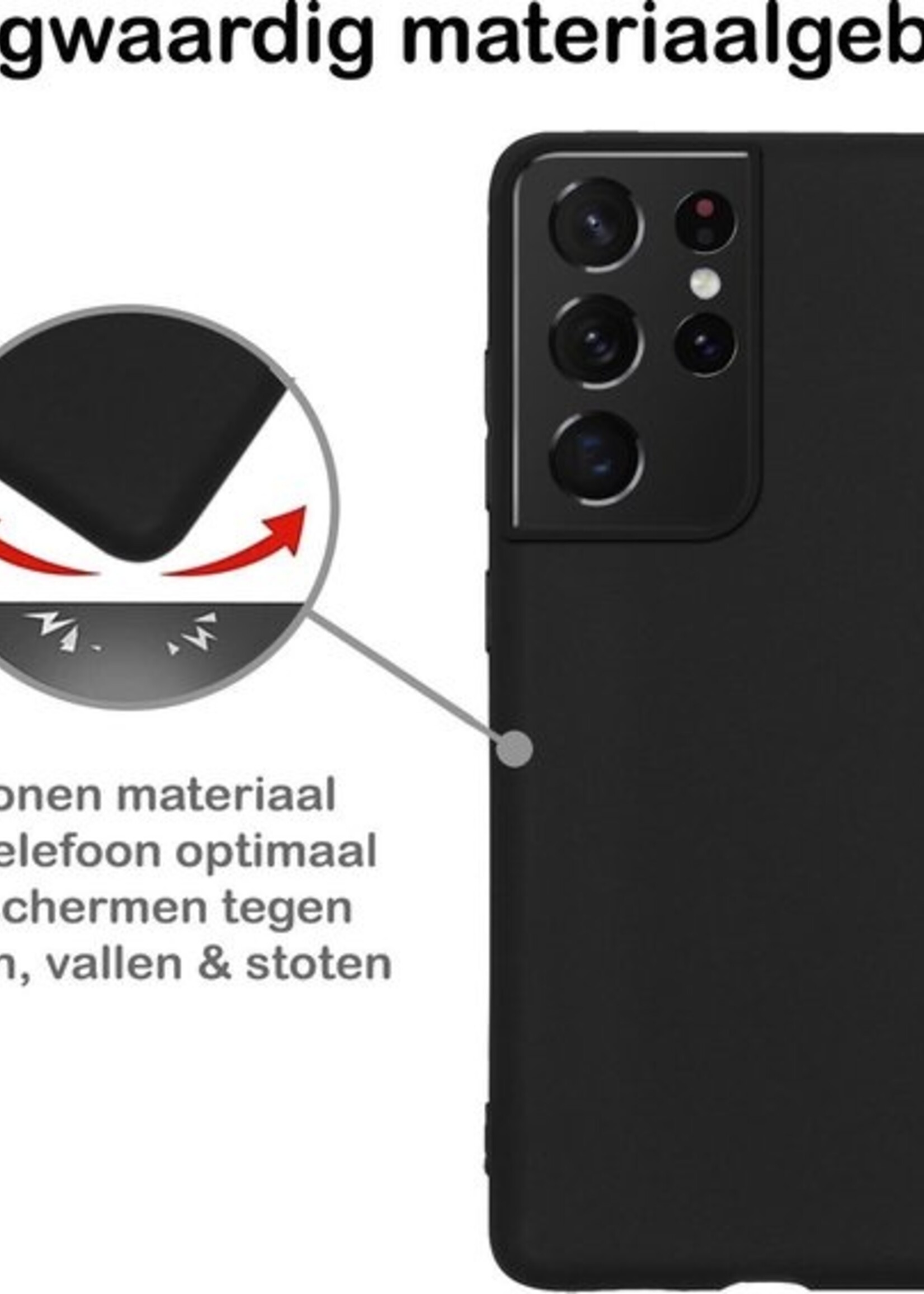 BTH Hoesje Geschikt voor Samsung S21 Ultra Hoesje Siliconen Case Hoes Met Screenprotector - Hoes Geschikt voor Samsung Galaxy S21 Ultra Hoes Cover Case - Zwart