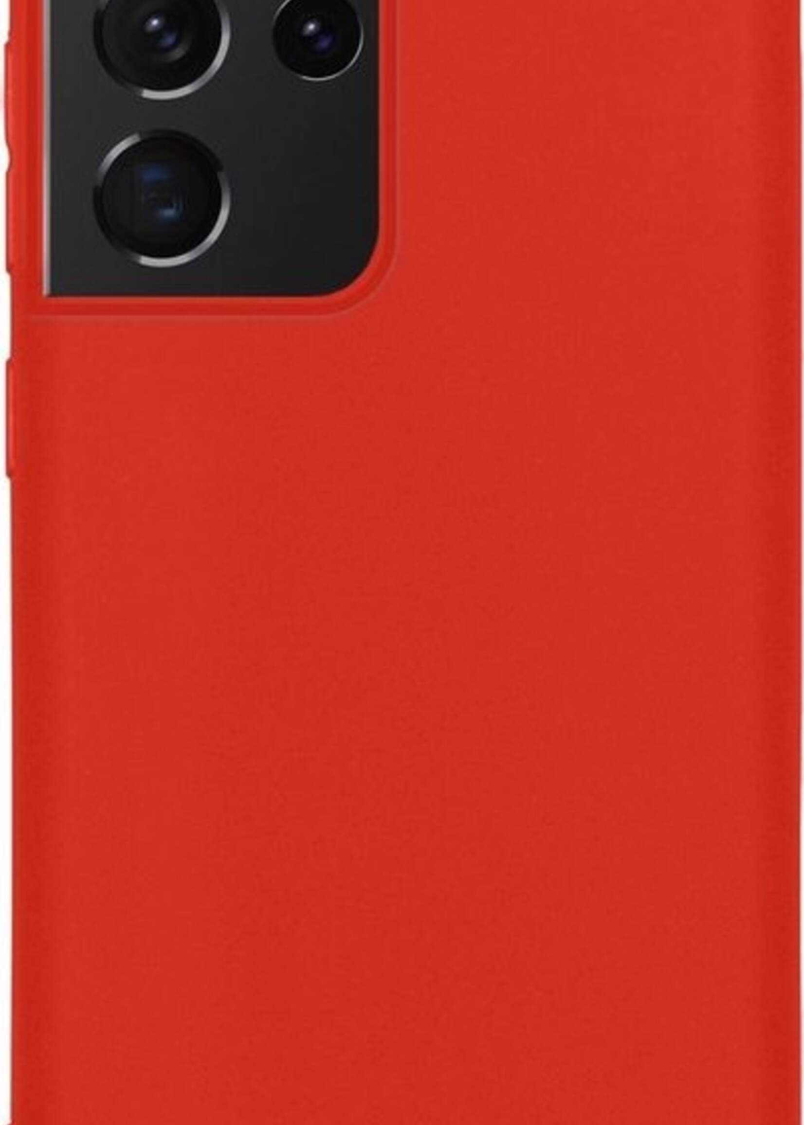 BTH Hoesje Geschikt voor Samsung S21 Ultra Hoesje Siliconen Case Hoes Met Screenprotector - Hoes Geschikt voor Samsung Galaxy S21 Ultra Hoes Cover Case - Rood
