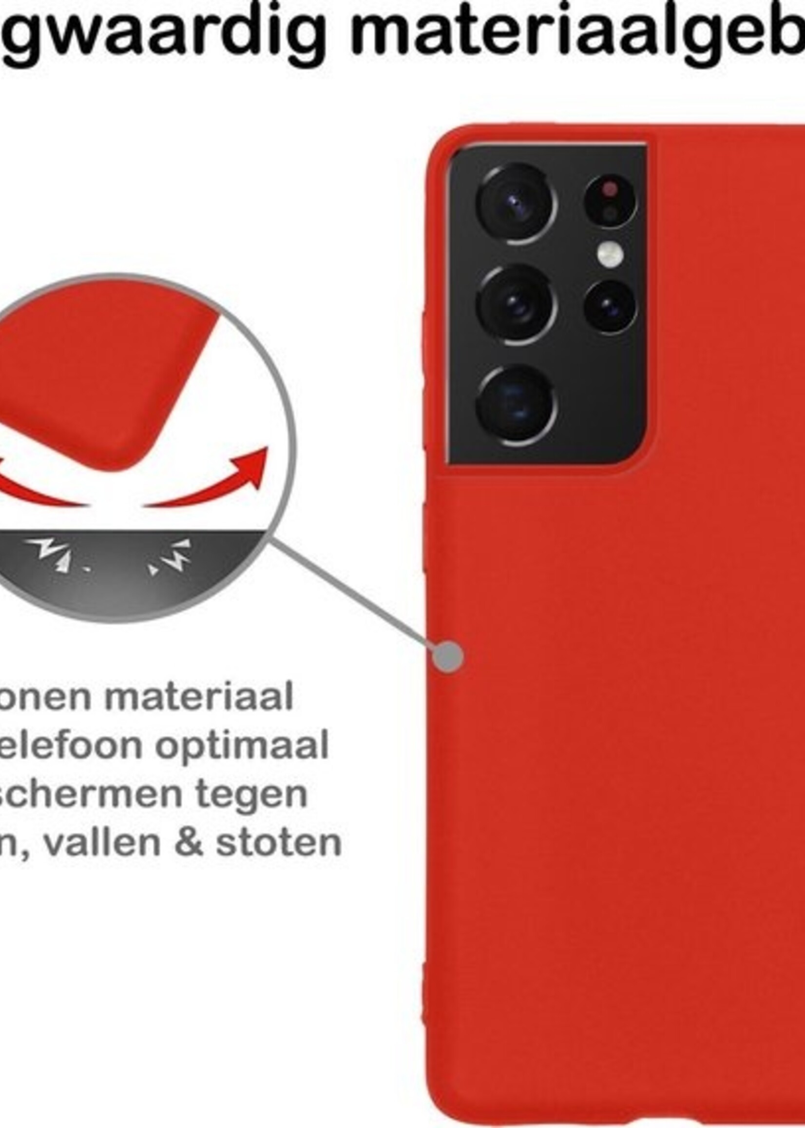 BTH Hoesje Geschikt voor Samsung S21 Ultra Hoesje Siliconen Case Hoes Met Screenprotector - Hoes Geschikt voor Samsung Galaxy S21 Ultra Hoes Cover Case - Rood