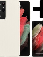 BTH BTH Samsung Galaxy S21 Ultra hoesje siliconen wit met screenprotector