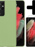 BTH BTH Samsung Galaxy S21 Ultra hoesje siliconen groen met screenprotector