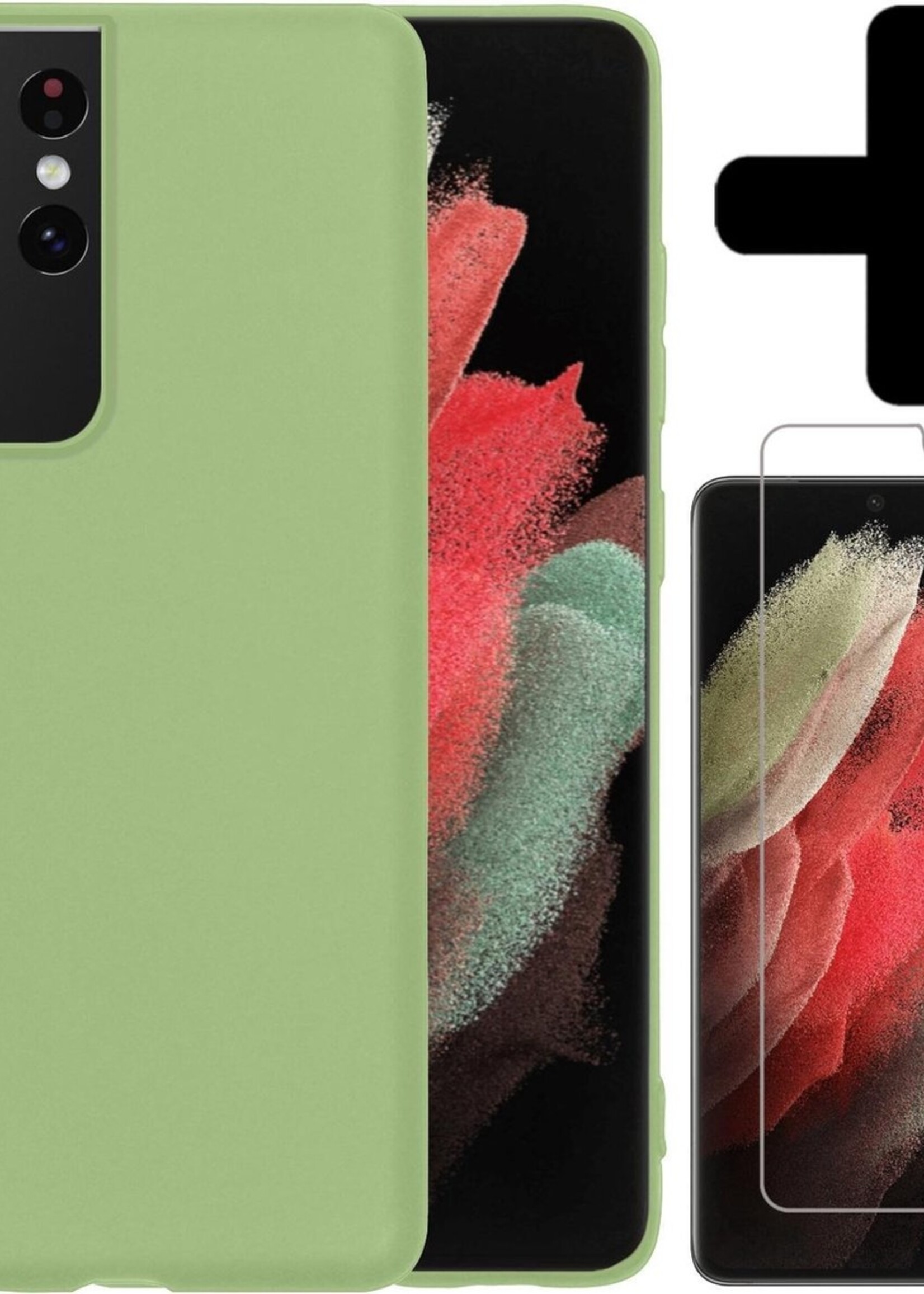 BTH Hoesje Geschikt voor Samsung S21 Ultra Hoesje Siliconen Case Hoes Met Screenprotector - Hoes Geschikt voor Samsung Galaxy S21 Ultra Hoes Cover Case - Groen