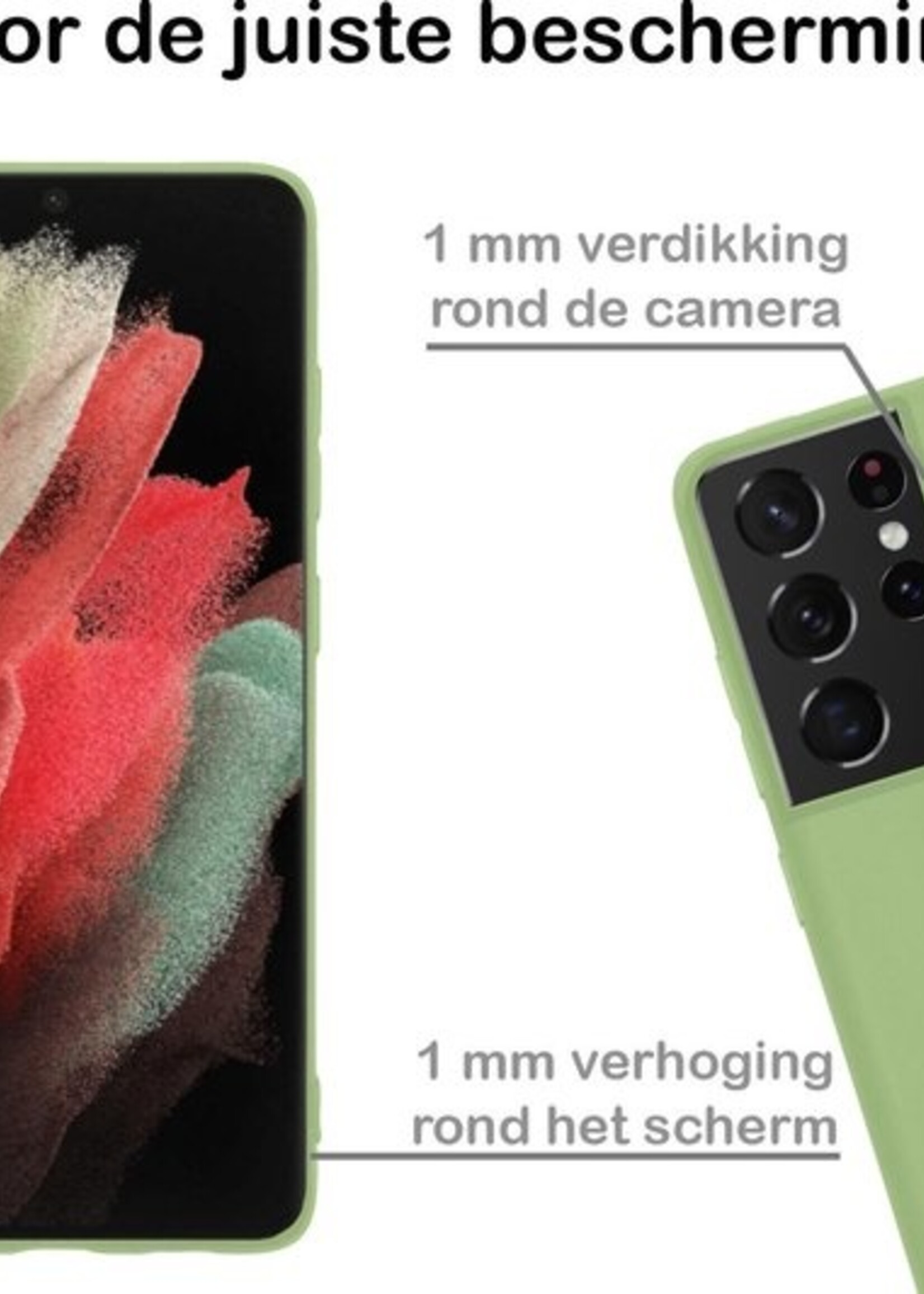 BTH Hoesje Geschikt voor Samsung S21 Ultra Hoesje Siliconen Case Hoes Met Screenprotector - Hoes Geschikt voor Samsung Galaxy S21 Ultra Hoes Cover Case - Groen