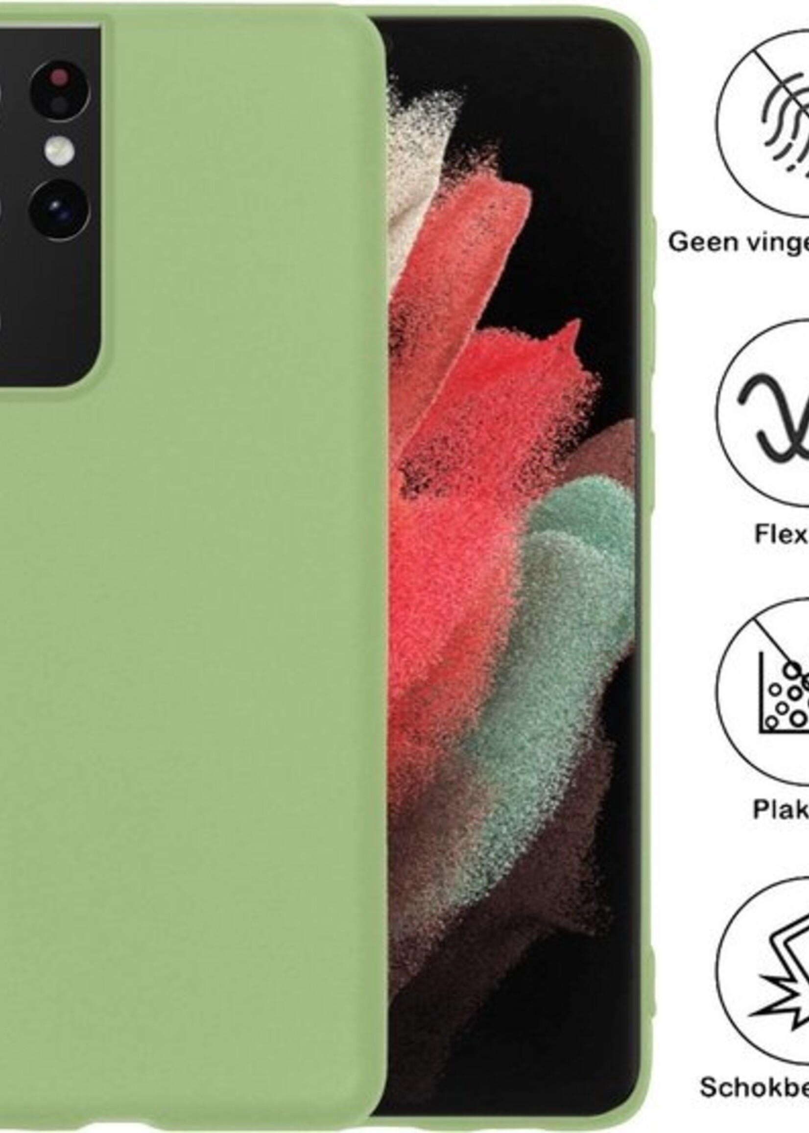 BTH Hoesje Geschikt voor Samsung S21 Ultra Hoesje Siliconen Case Hoes Met Screenprotector - Hoes Geschikt voor Samsung Galaxy S21 Ultra Hoes Cover Case - Groen