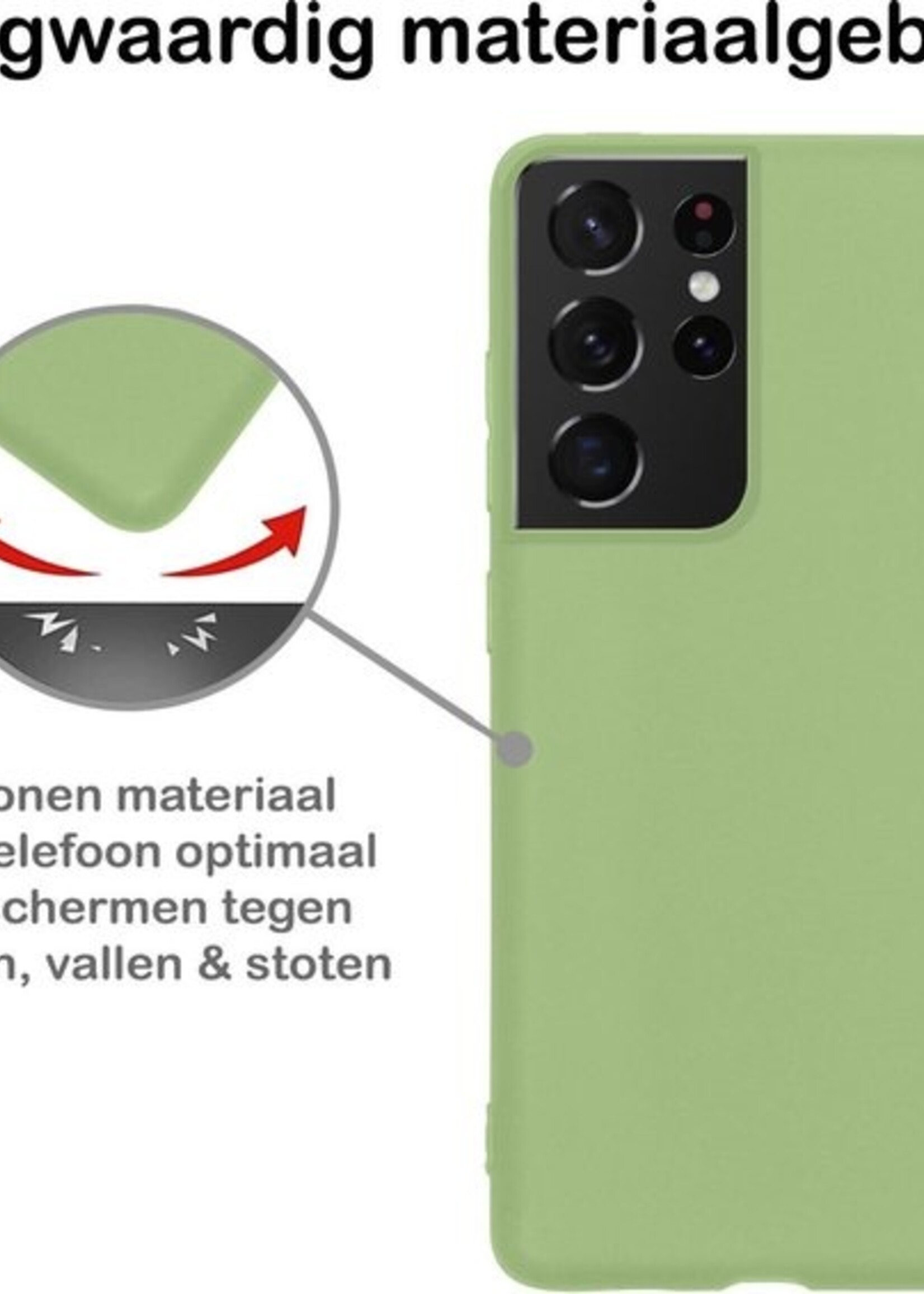 BTH Hoesje Geschikt voor Samsung S21 Ultra Hoesje Siliconen Case Hoes Met Screenprotector - Hoes Geschikt voor Samsung Galaxy S21 Ultra Hoes Cover Case - Groen