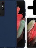 BTH BTH Samsung Galaxy S21 Ultra hoesje siliconen donkerblauw met screenprotector