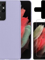 BTH BTH Samsung Galaxy S21 Ultra hoesje siliconen lila met screenprotector