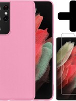 BTH BTH Samsung Galaxy S21 Ultra hoesje siliconen lichtroze met screenprotector