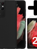 BTH BTH Samsung Galaxy S21 Ultra hoesje siliconen zwart met 2x screenprotector