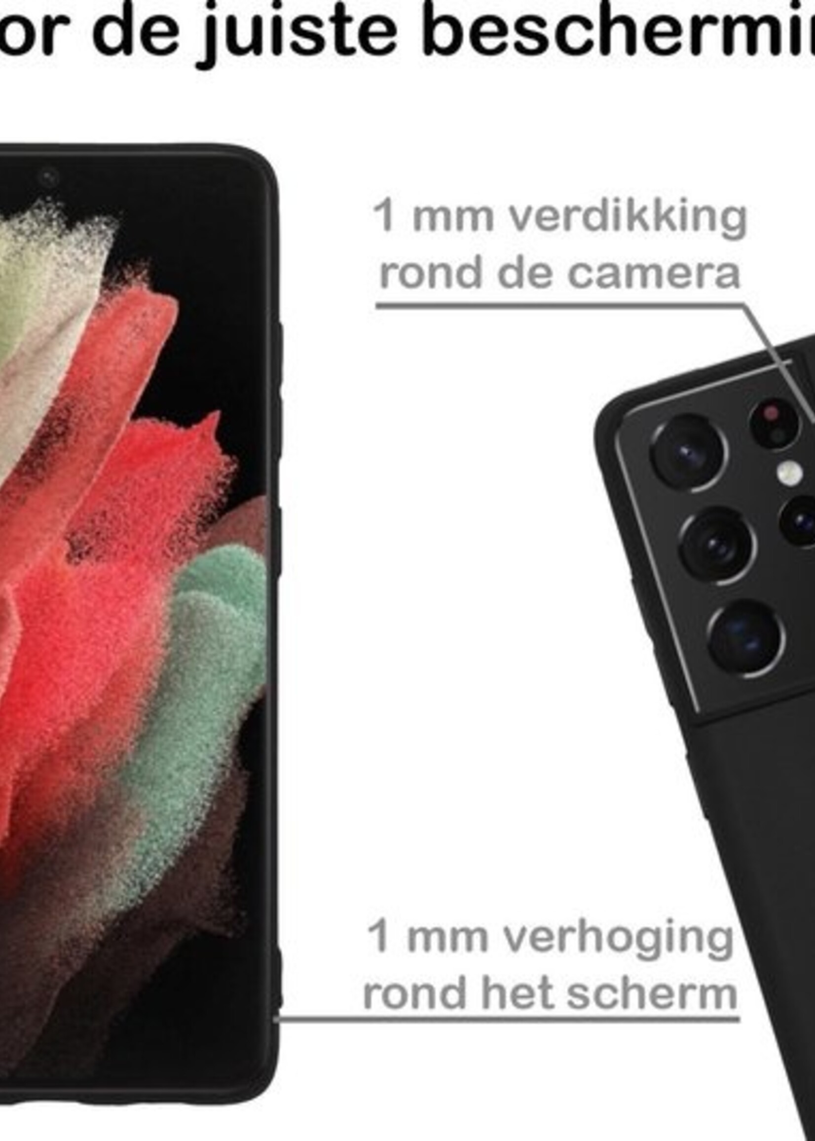BTH Hoesje Geschikt voor Samsung S21 Ultra Hoesje Siliconen Case Hoes Met 2x Screenprotector - Hoes Geschikt voor Samsung Galaxy S21 Ultra Hoes Cover Case - Zwart