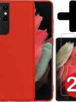 BTH BTH Samsung Galaxy S21 Ultra hoesje siliconen rood met 2x screenprotector