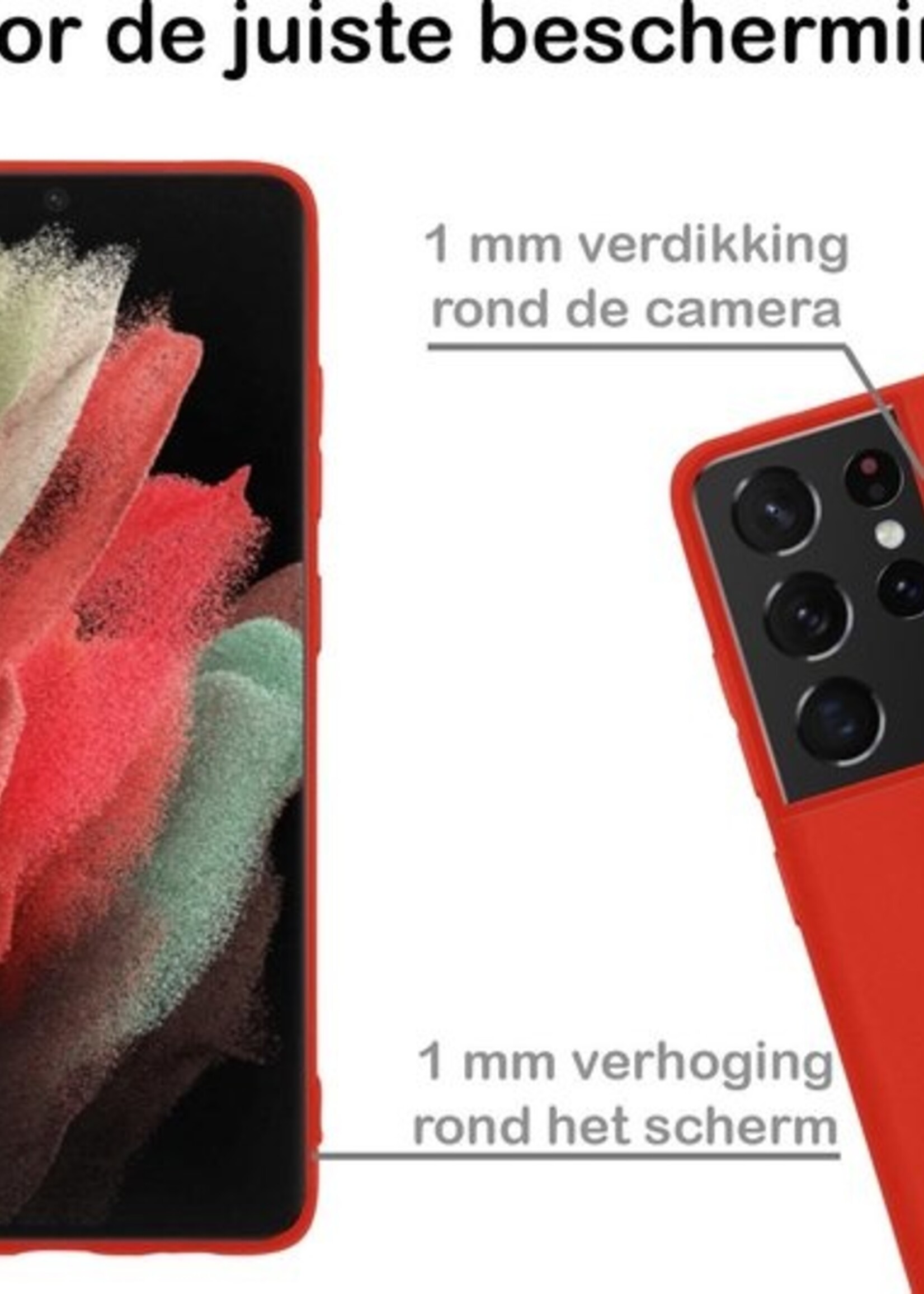 BTH Hoesje Geschikt voor Samsung S21 Ultra Hoesje Siliconen Case Hoes Met 2x Screenprotector - Hoes Geschikt voor Samsung Galaxy S21 Ultra Hoes Cover Case - Rood