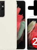 BTH BTH Samsung Galaxy S21 Ultra hoesje siliconen wit met 2x screenprotector