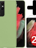 BTH BTH Samsung Galaxy S21 Ultra hoesje siliconen groen met 2x screenprotector
