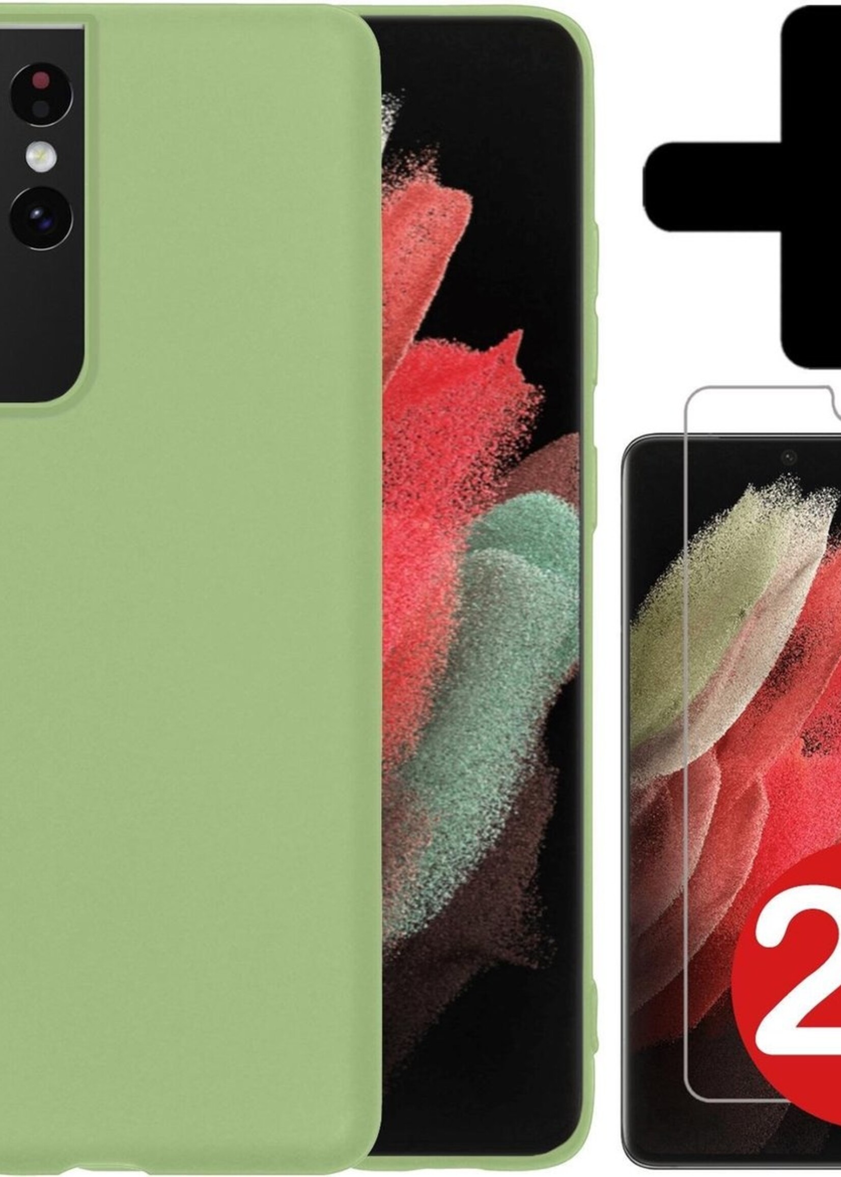 BTH Hoesje Geschikt voor Samsung S21 Ultra Hoesje Siliconen Case Hoes Met 2x Screenprotector - Hoes Geschikt voor Samsung Galaxy S21 Ultra Hoes Cover Case - Groen