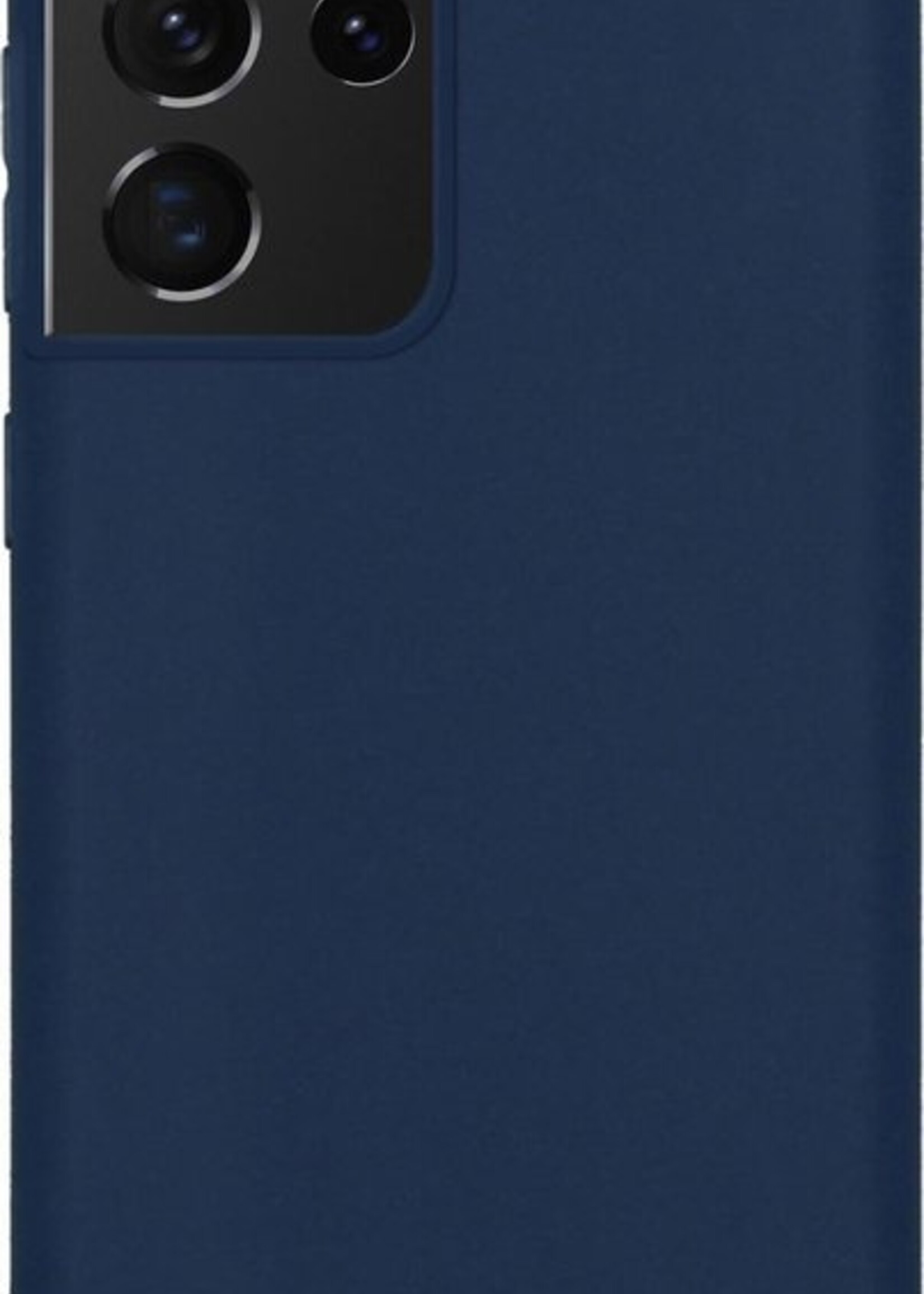 BTH Hoesje Geschikt voor Samsung S21 Ultra Hoesje Siliconen Case Hoes Met 2x Screenprotector - Hoes Geschikt voor Samsung Galaxy S21 Ultra Hoes Cover Case - Donkerblauw