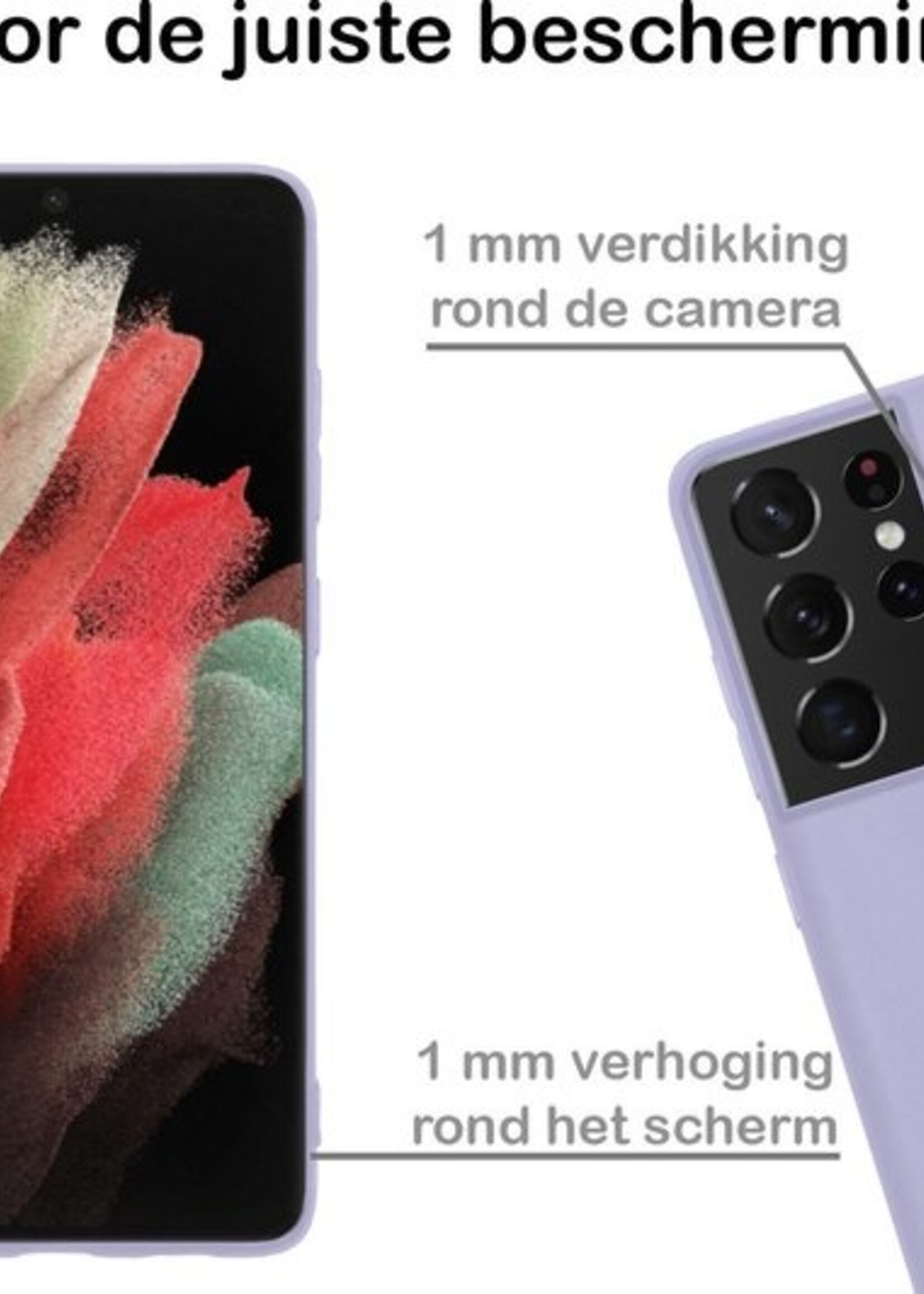 BTH Hoesje Geschikt voor Samsung S21 Ultra Hoesje Siliconen Case Hoes Met 2x Screenprotector - Hoes Geschikt voor Samsung Galaxy S21 Ultra Hoes Cover Case - Lila