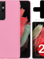 BTH BTH Samsung Galaxy S21 Ultra hoesje siliconen lichtroze met 2x screenprotector