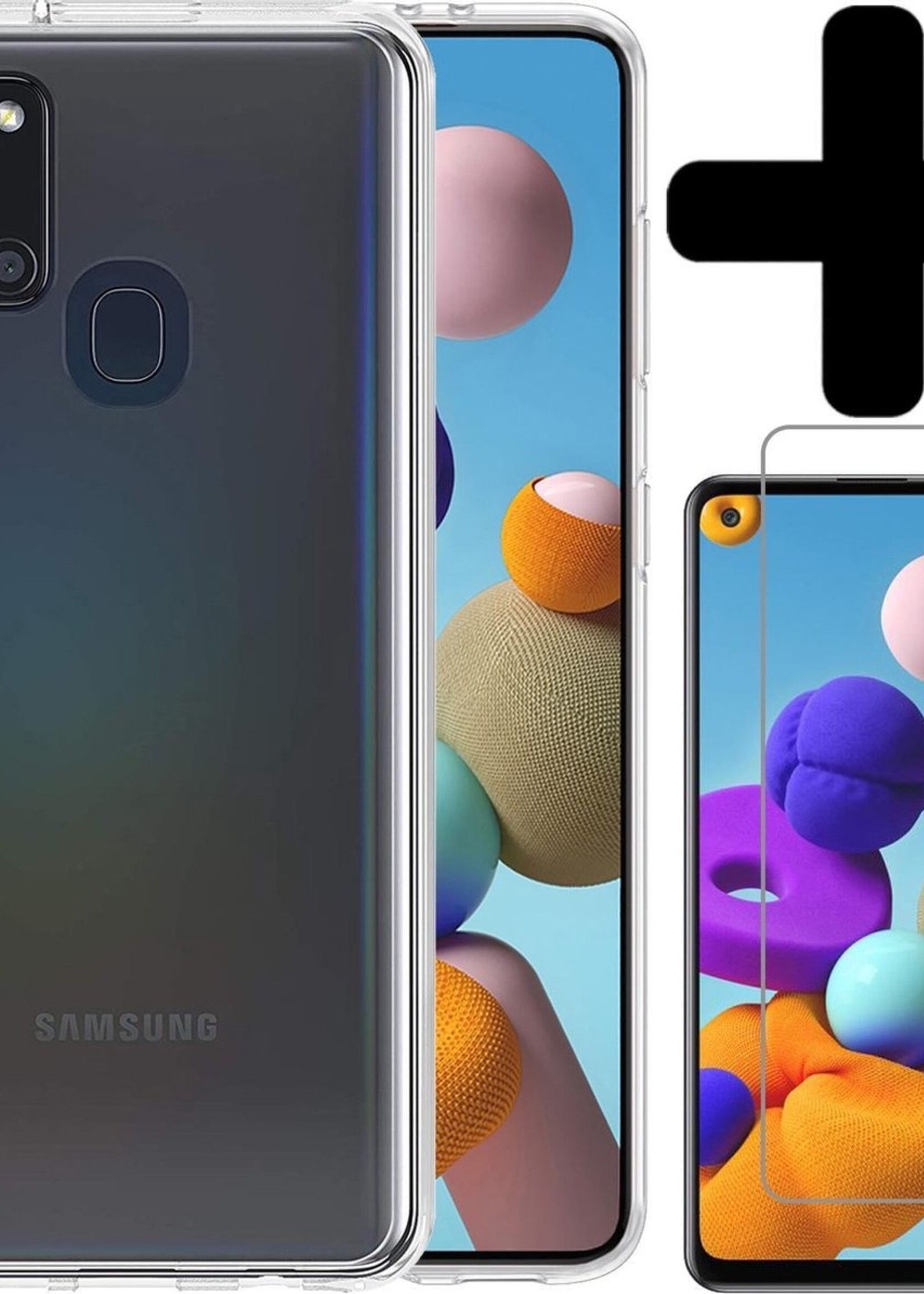 BTH Hoesje Geschikt voor Samsung A21s Hoesje Siliconen Case Hoes Met Screenprotector - Hoes Geschikt voor Samsung Galaxy A21s Hoes Cover Case - Transparant