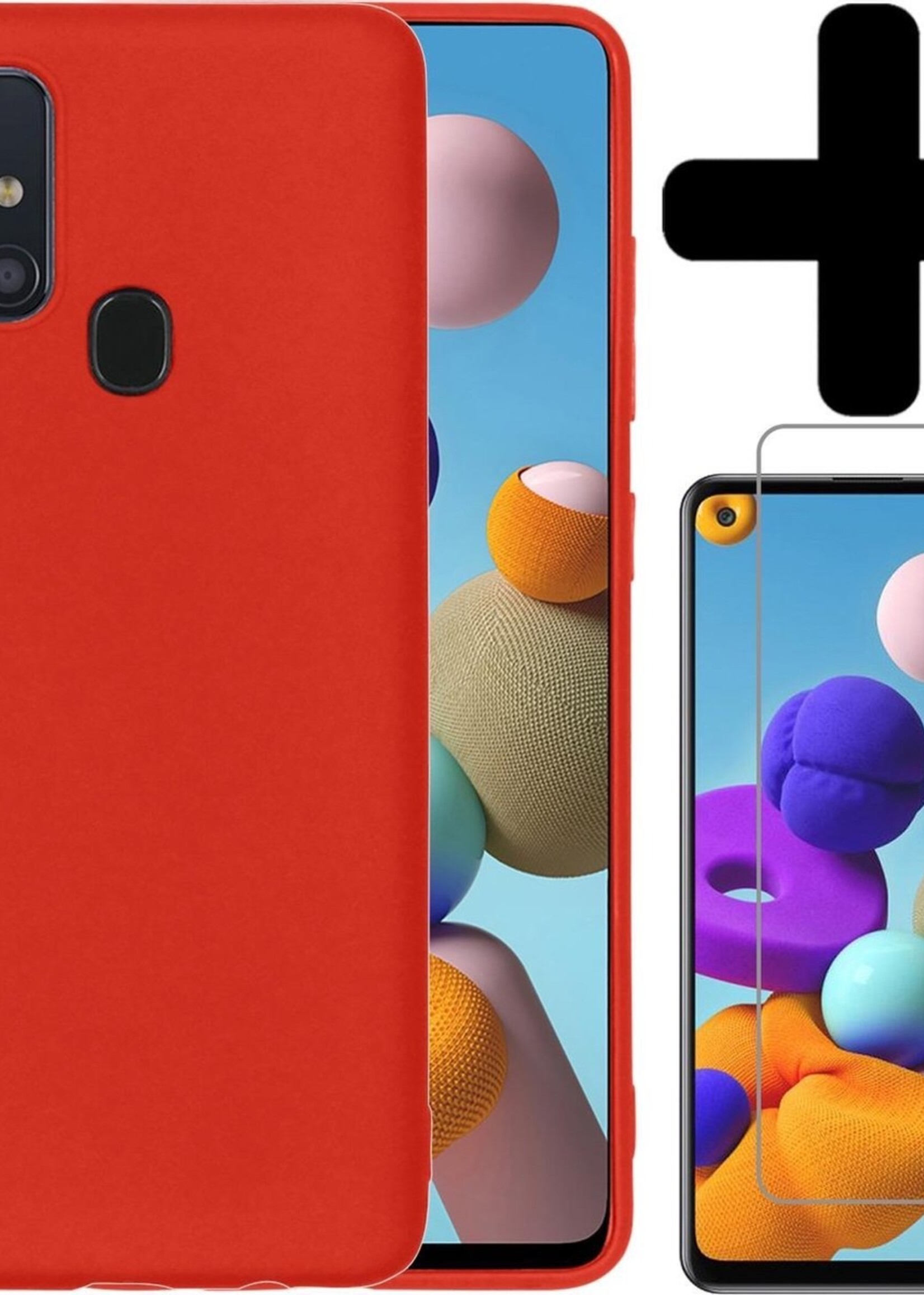 BTH Hoesje Geschikt voor Samsung A21s Hoesje Siliconen Case Hoes Met Screenprotector - Hoes Geschikt voor Samsung Galaxy A21s Hoes Cover Case - Rood